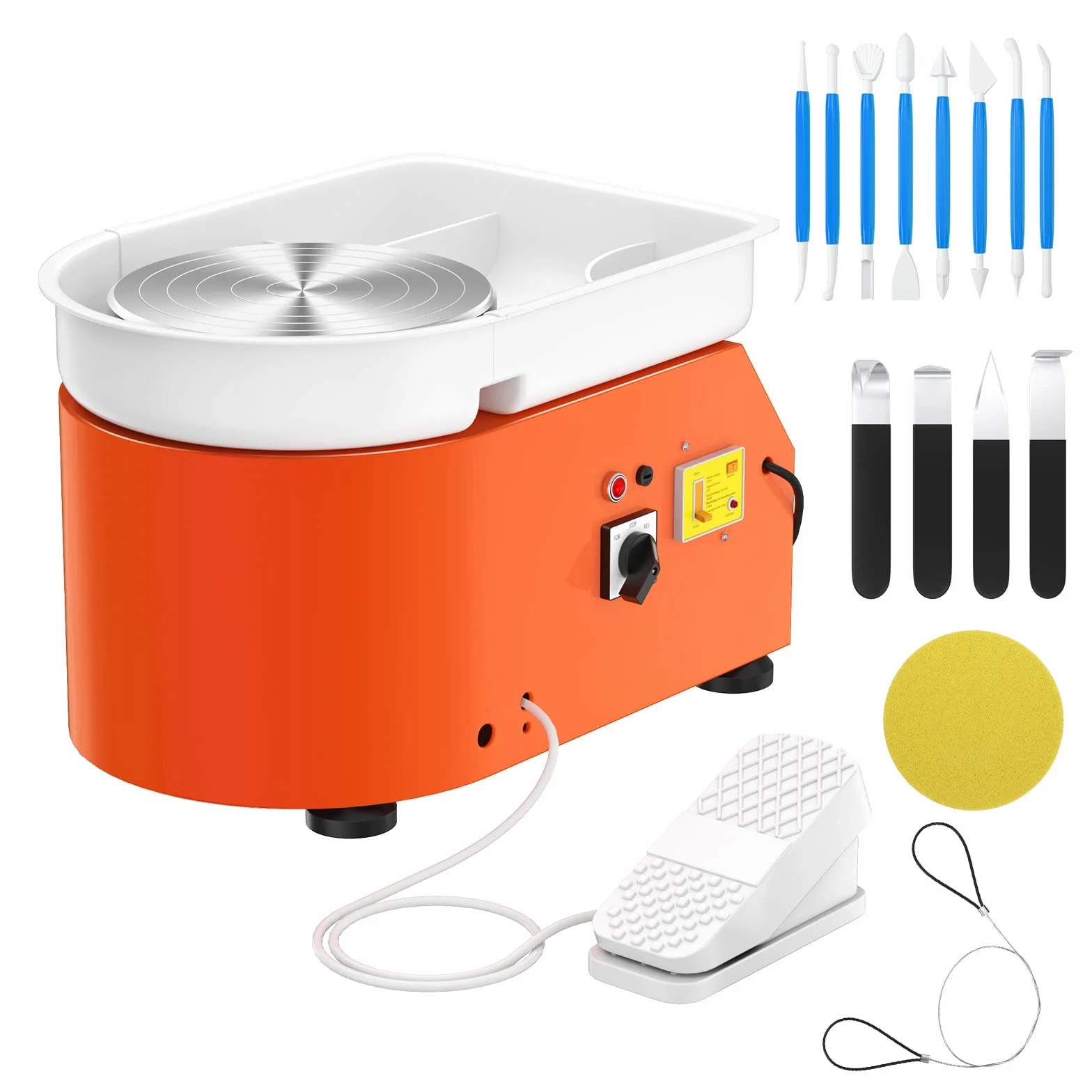 Tornio Ceramica Elettrico, 350W 25CM Tornio per Argilla Macchina con Bacino ABS Rimovibile, Pedale e Strumenti di Modellazione, Ruota di Ceramica che Forma Macchina
