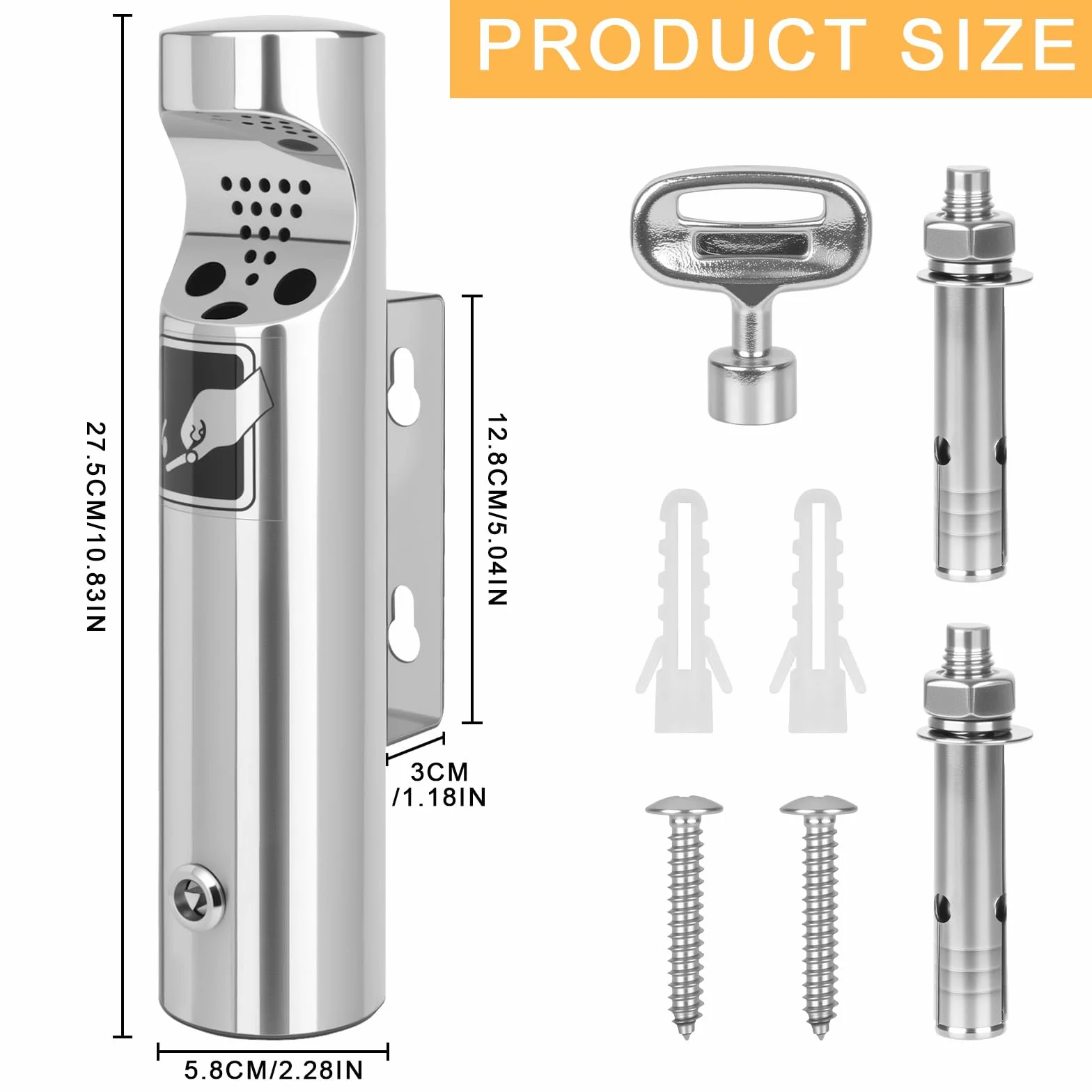 Posacenere da parete per esterni in acciaio inox 28,5 x 6,5 cm resistente alle intemperie