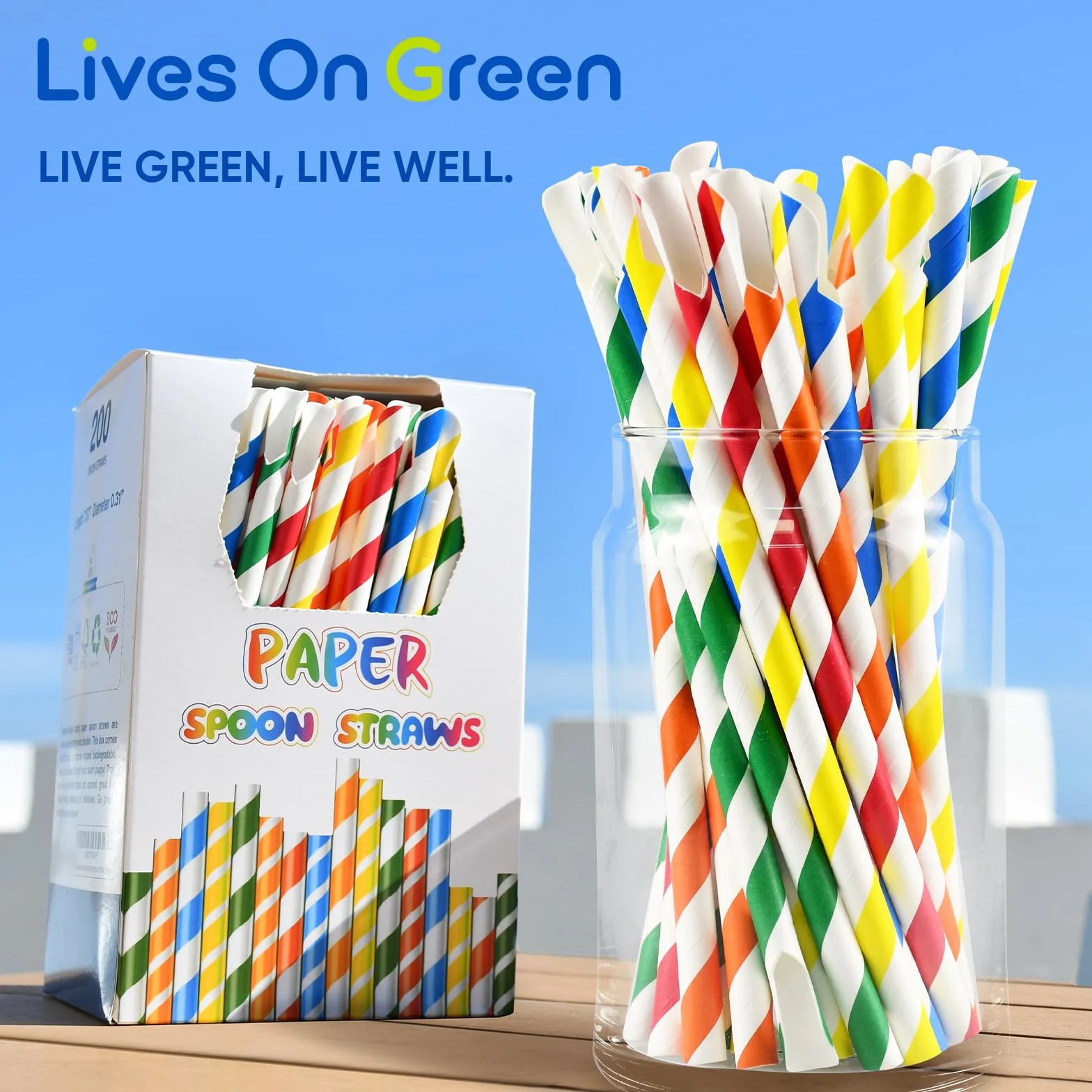 Cannucce usa e getta in carta con cucchiaio, cannucce di carta per slushy, frullati, frappè, bevande congelate, 20,0 x 0,8 cm, 200 pezzi, strisce colorate, biodegradabili