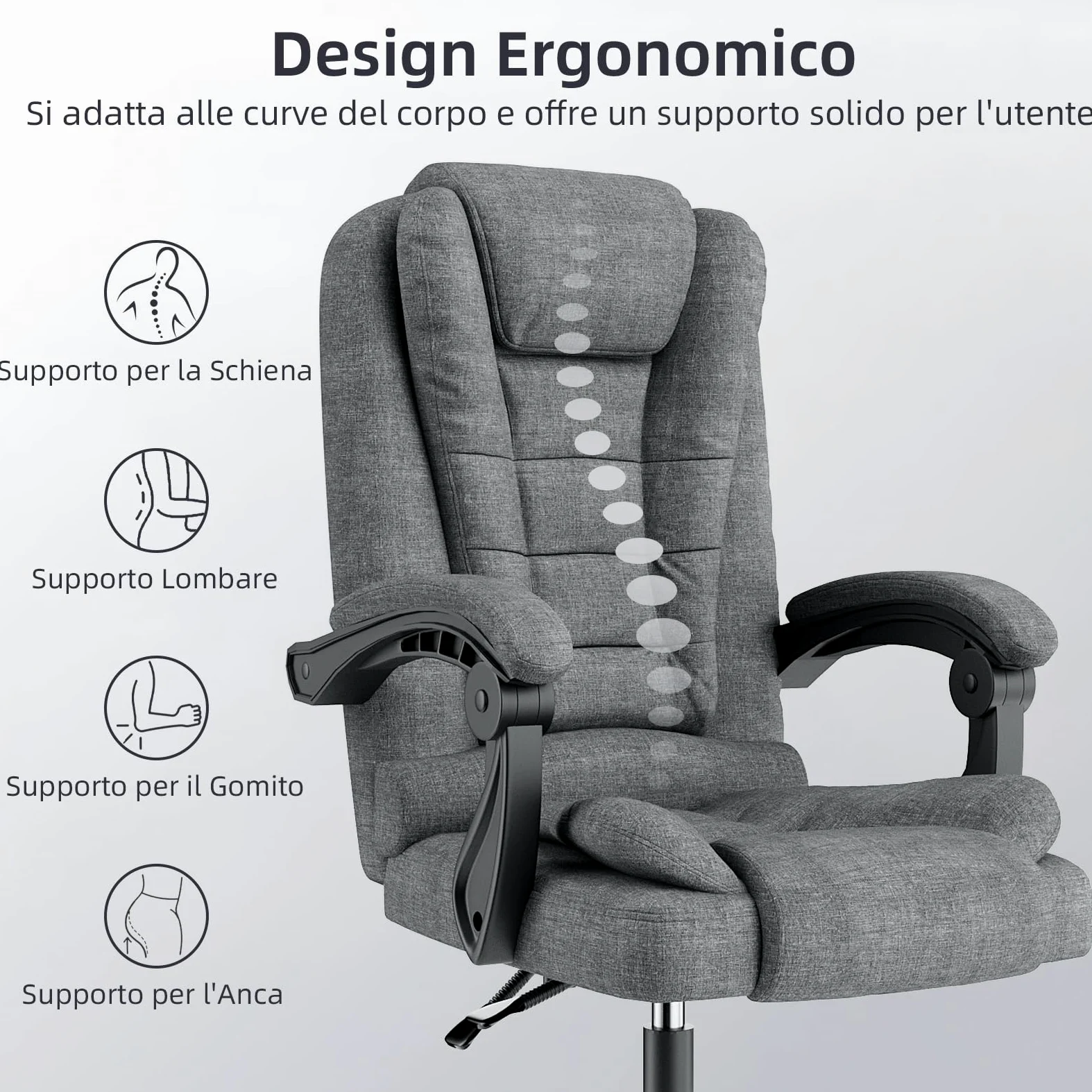 naspaluro Sedia da Ufficio Ergonomica, Poltrona Direzionale con Sedile Largo, Sedia Ufficio Reclinabile con Braccioli Imbottiti et Altezza Regolabile (Senza Poggiapiedi, Grigio Scuro)