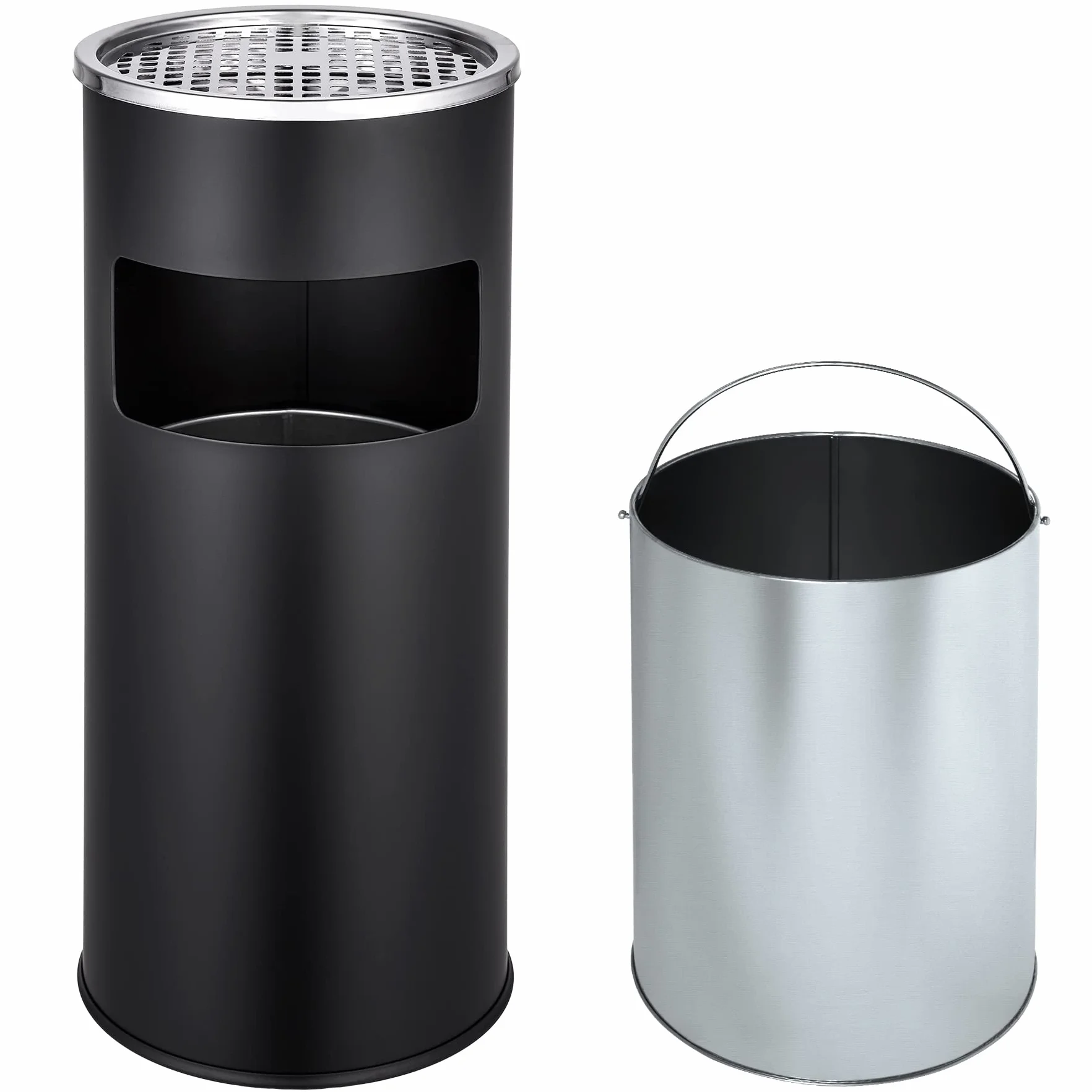 tectake Posacenere da esterno a Colonna 25x61cm, Acciaio, Nero, con Pattumiera Integrata