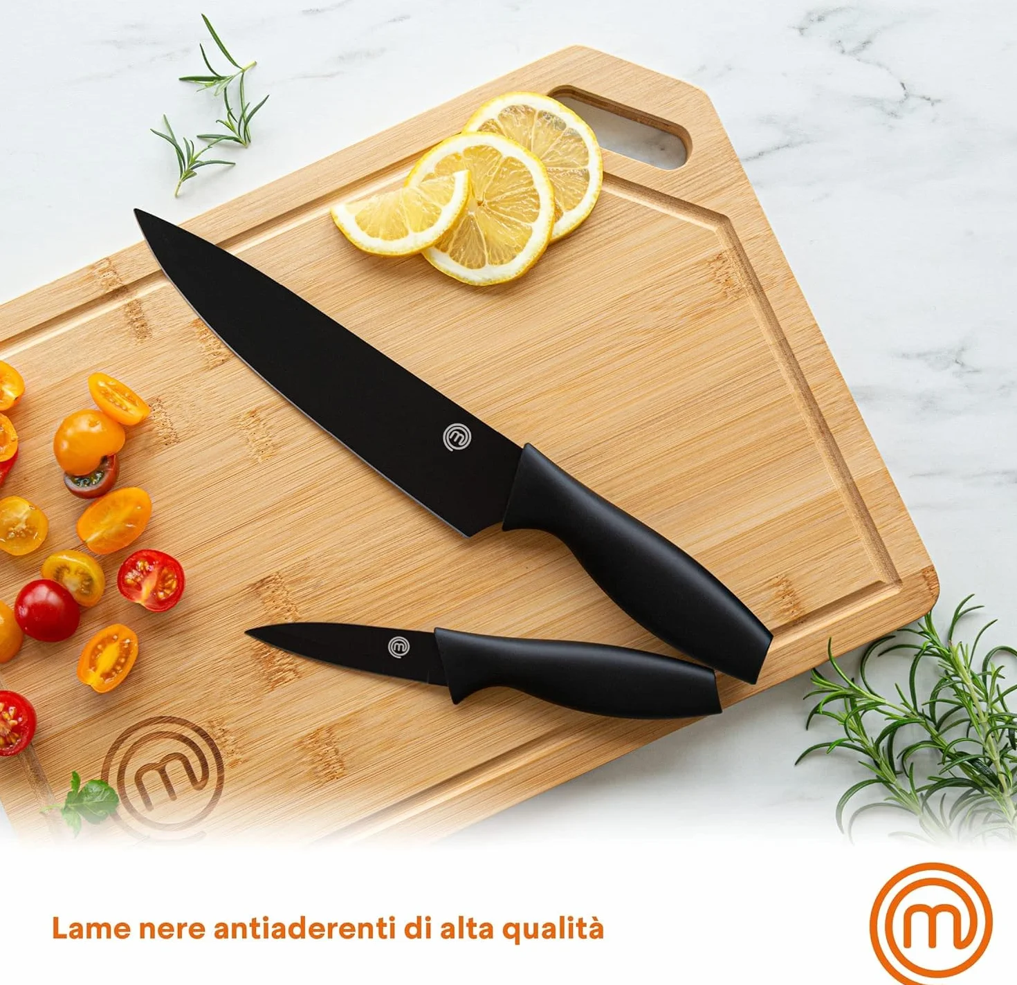 MasterChef Coltelli da Cucina 5 Pezzi Acciaio Inox Nero Lavabile in Lavastoviglie