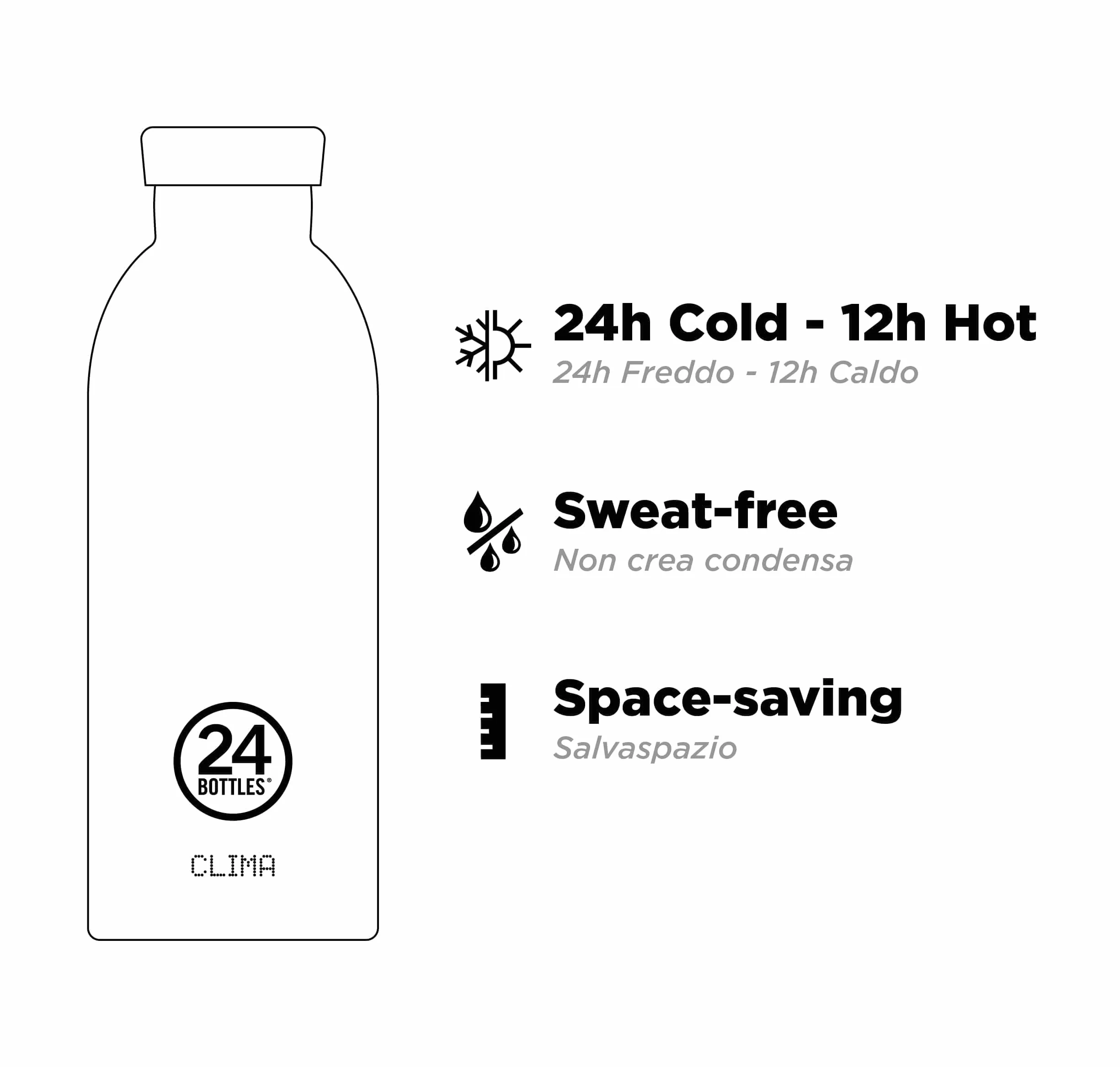 24Bottles Clima Bottle Borraccia Termica 850 ml Acciaio Inox 100% Ermetica 24h Cold 12h Hot Design Italiano Water Bottle Atlantic Bay