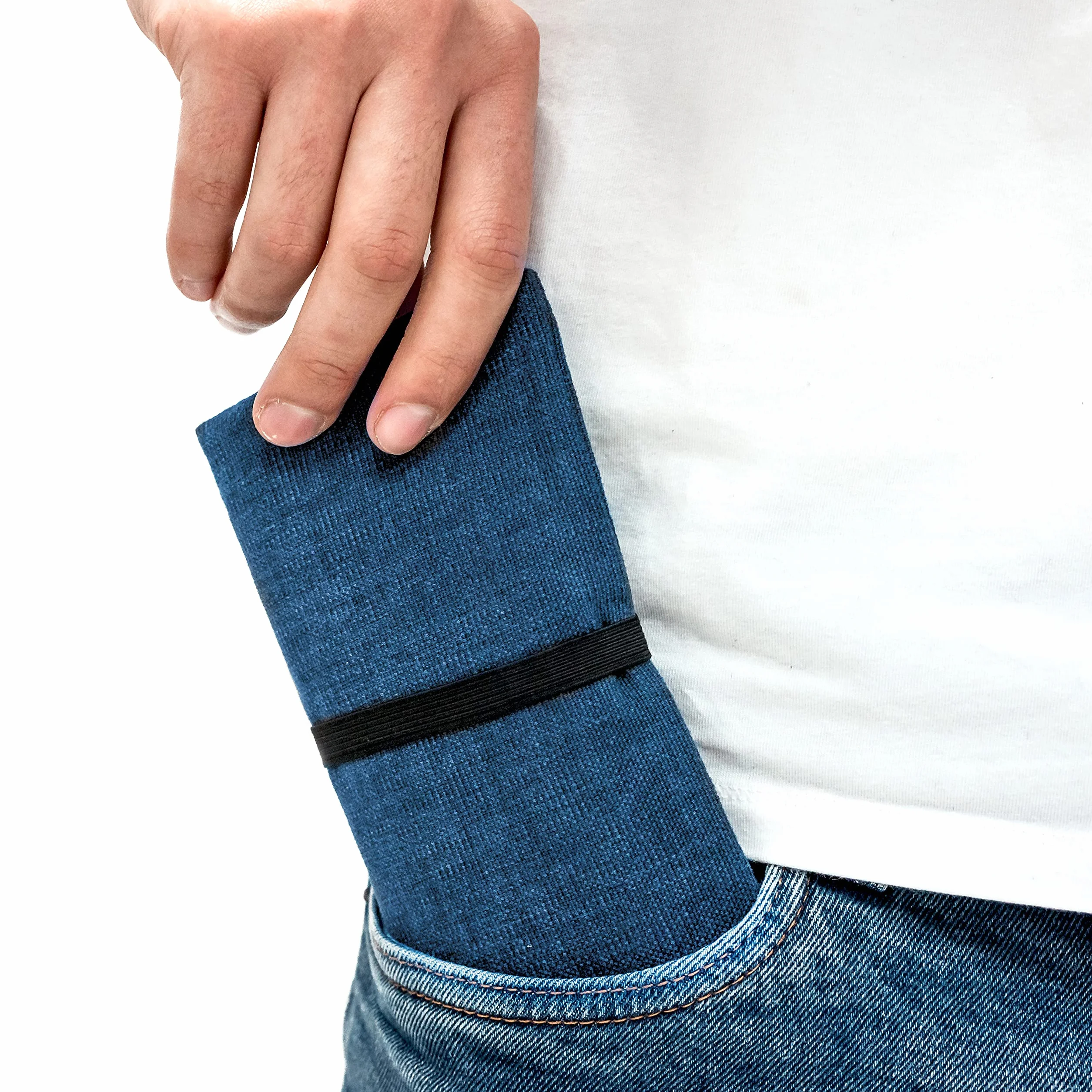 Porta Tabacco in Tessuto con Scomparti per Cartine, Filtri e Accendino - Cucito a Mano - Blu Celeste