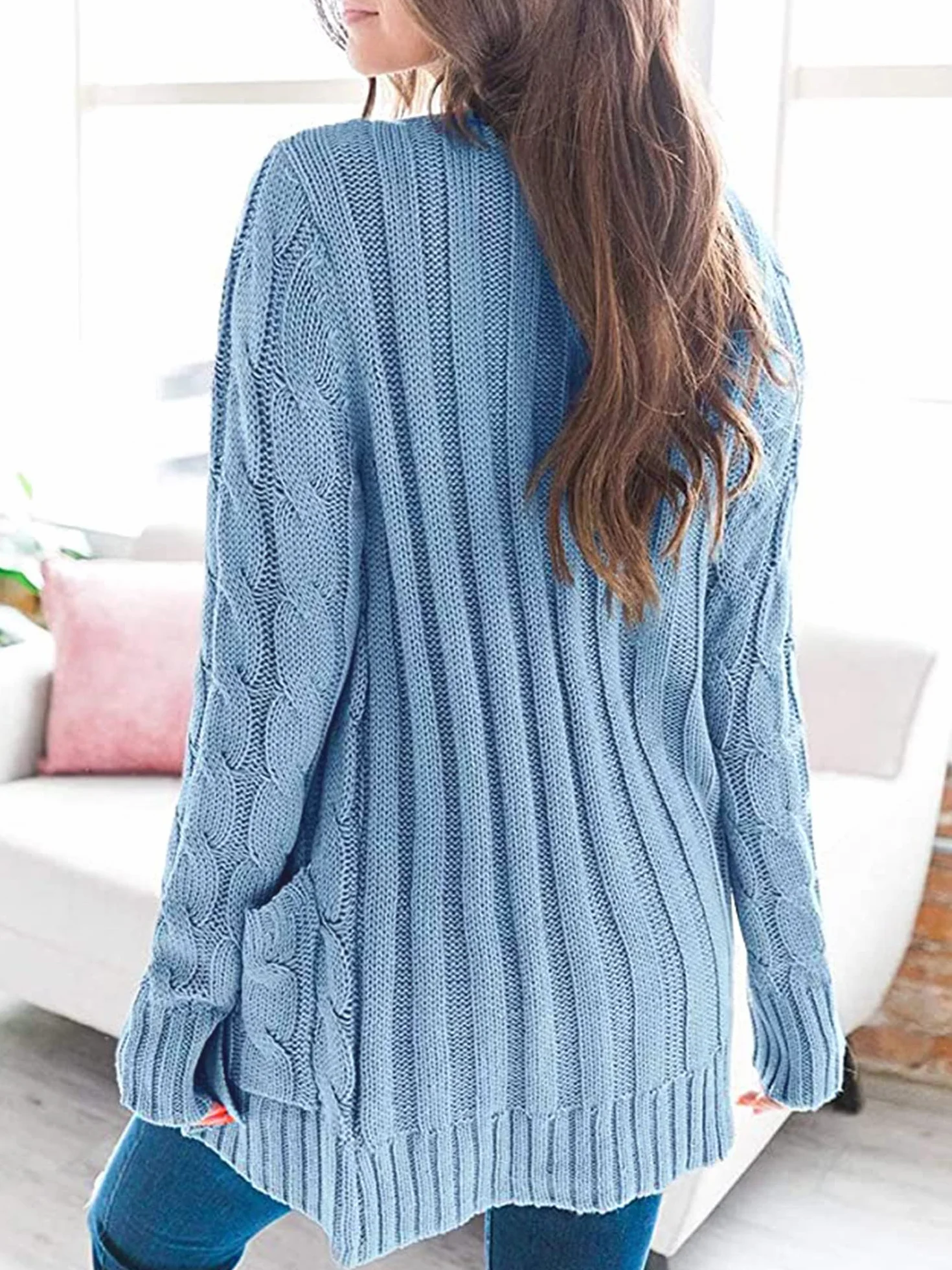 Easygou Donna Pulsante Cardigan Maglione Cappotto Cavo Maglia Grosso Maglione Oversize Morbido Manica Lunga Aperto Frontale Slouchy Pocket Outwear Cappotto