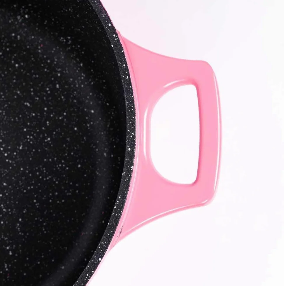 Batteria Pentole e Padelle 17 Pz in Alluminio pressofuso Antiaderente Rivestimento In Marmo ideale per Piano Induzione o Gas, Coperchi in Vetro e Utensili Inclusi Royalty RL-ES2014M (Rosa)