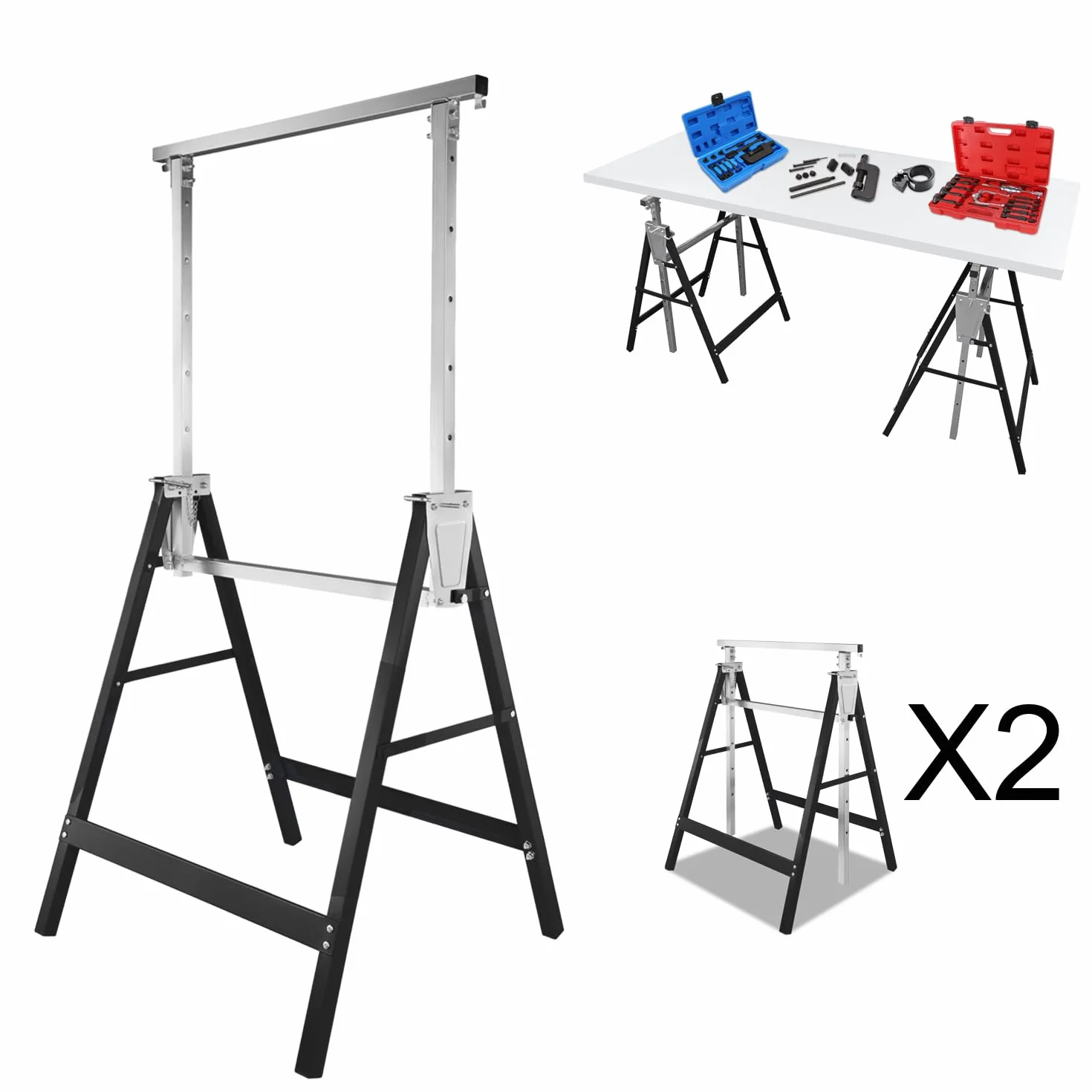 Cavalletto pieghevole metallo 200 kg 7 posizioni altezza regolabile 80-130 cm