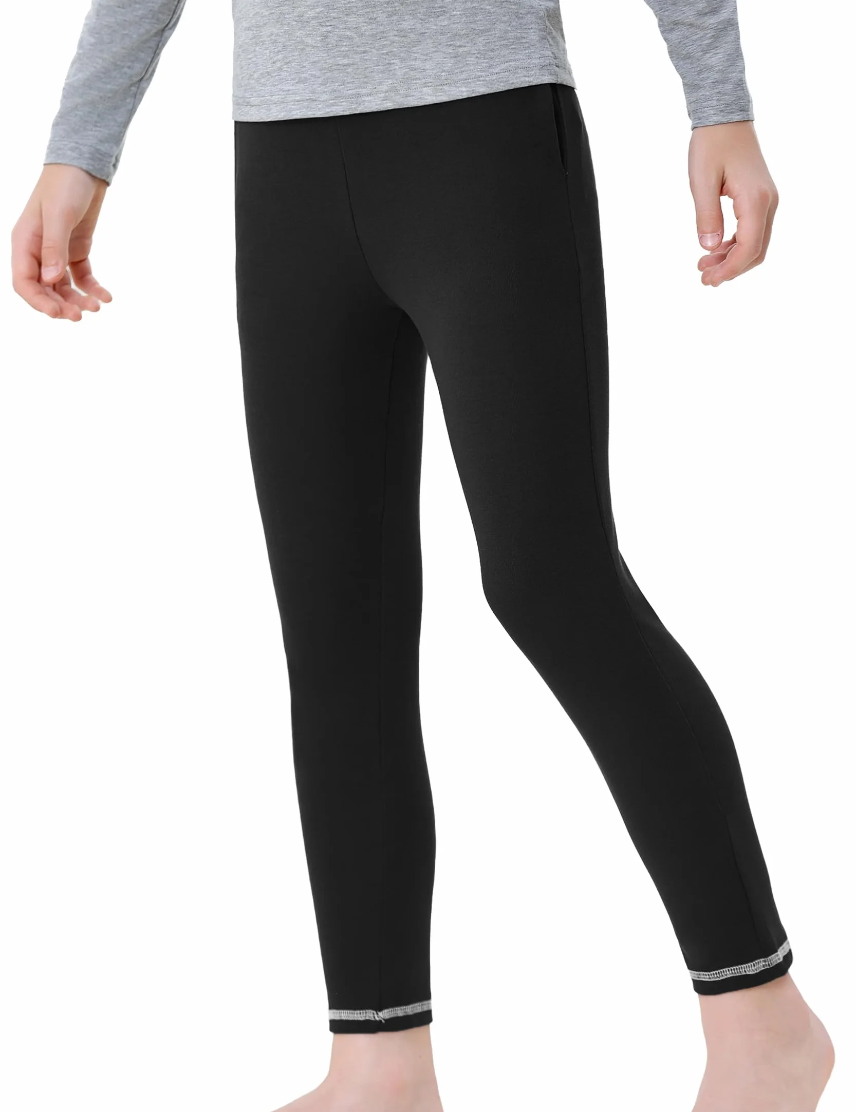 Terecey Pantaloni Termici Bambino Calcio Cotone Leggins Termici Bambina Elasticizzato e Traspirante Pantaloni Termici Ragazzo Bambini Termica Calcio Bambino Invernale Nero L