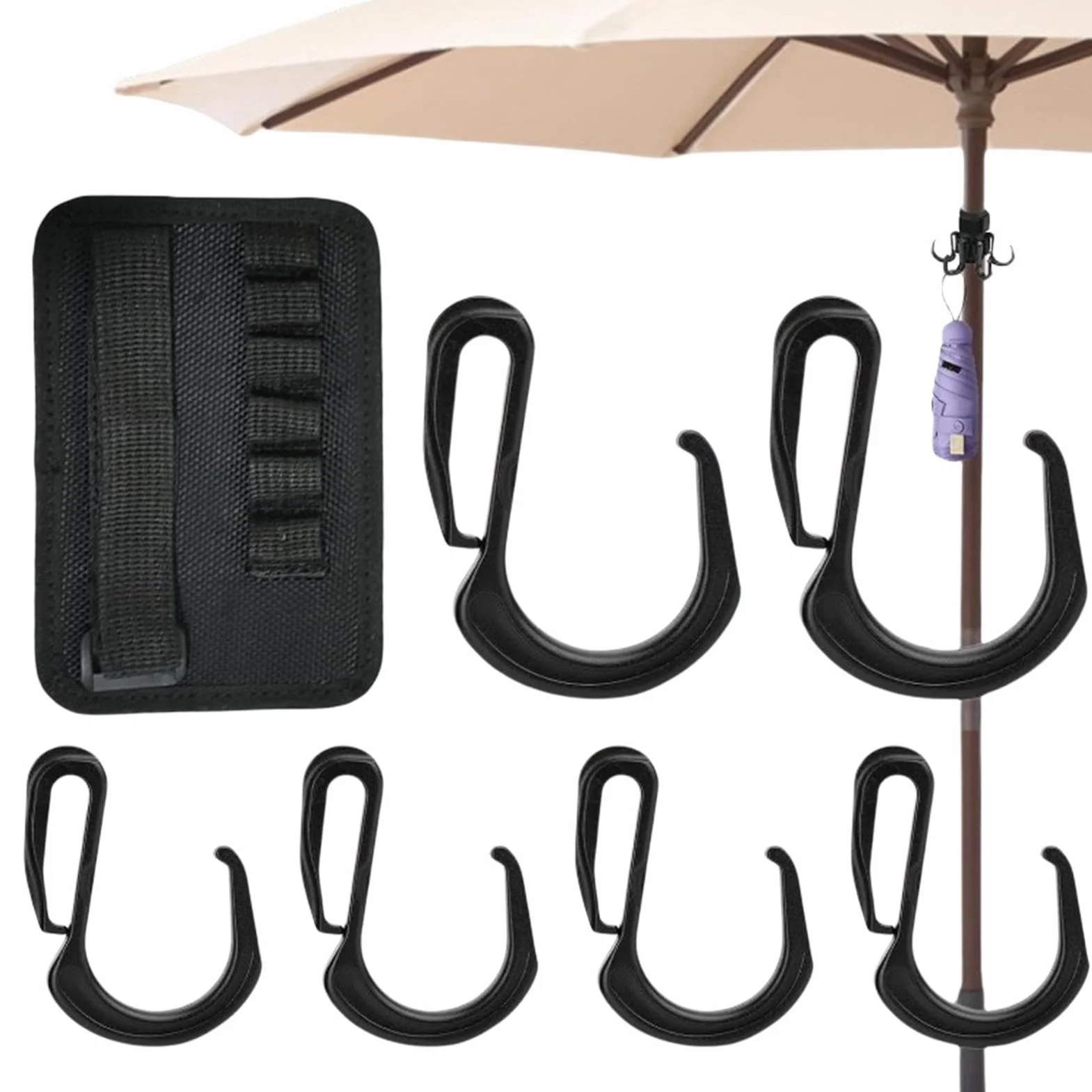 Ganci per ombrelloni da patio, gancio antiscivolo per ombrellone da cortile, ganci per ombrellone da spiaggia, facile da installare, con 6 ganci, per asciugamani, borse, fotocamere, occhiali da sole e