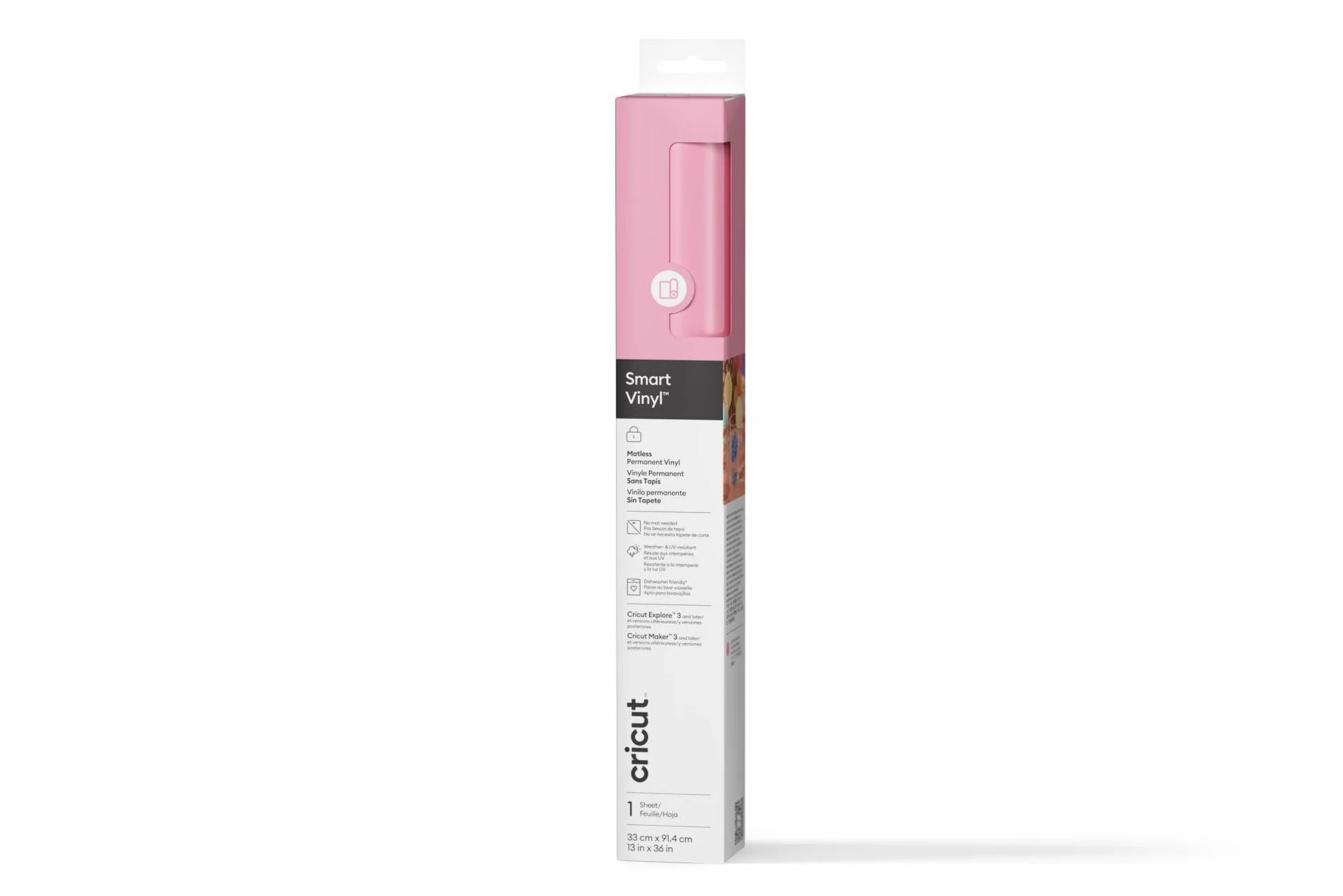 Cricut Smart Vinile Permanente Rosa Chiaro 33 cm x 91,4 cm Foglio Autoadesivo per Personalizzare Tazze Bottiglie Etichette
