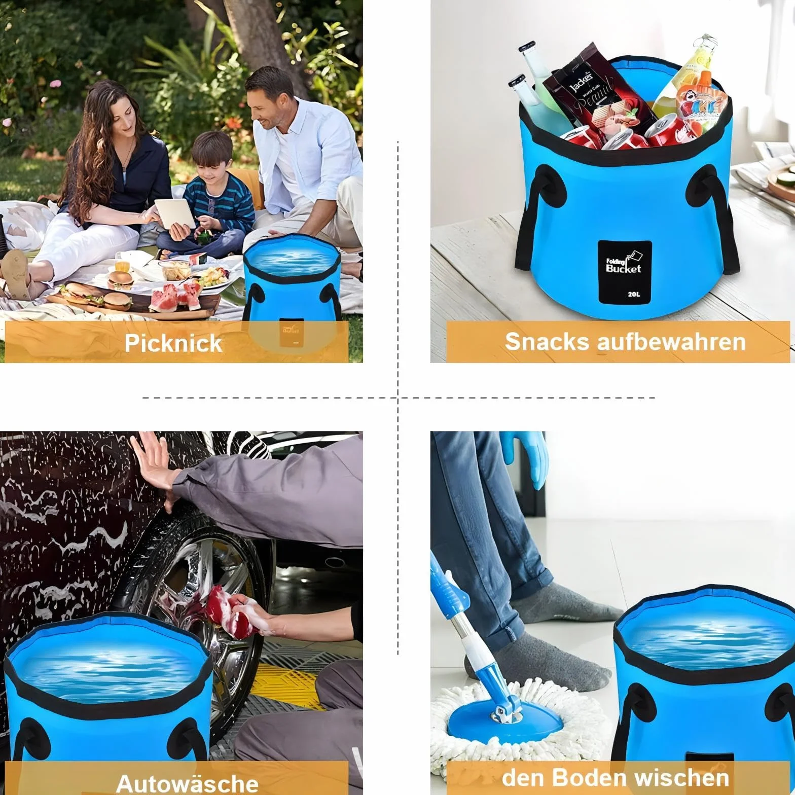 Secchio pieghevole ultraleggero,Secchio da pesca per esterni da 20 l,Portatile da campeggio con manico,pieghevole per pesca,Escursionismo,Campeggio,Lavaggio auto, ecc(blu 20L)
