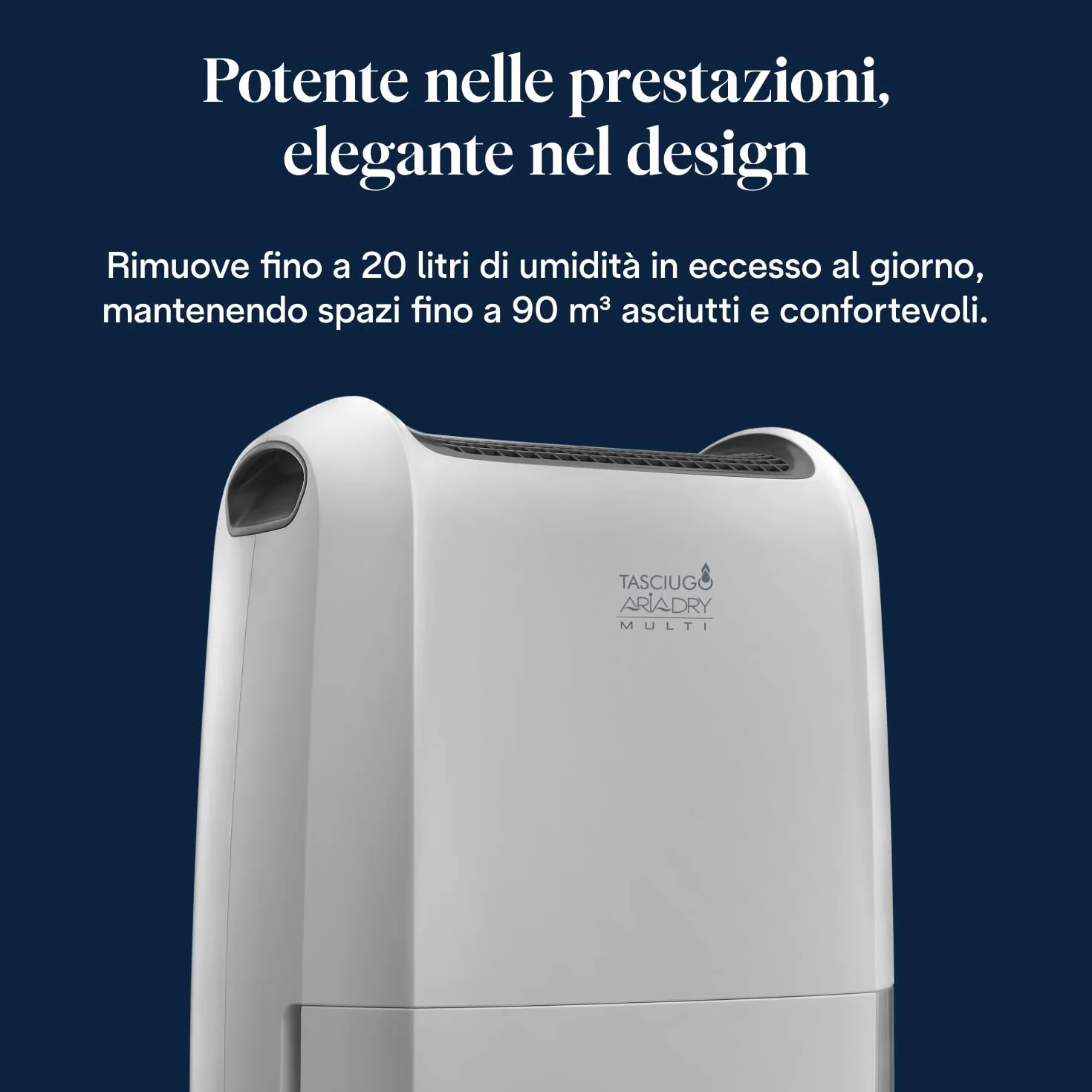 De'Longhi Tasciugo AriaDry Multi - Deumidificatore Casa Portatile, Assorbi Umidità 20L/Giorno, Asciugabiancheria, Antimuffa, Bassa Rumorosità, Timer, Bianco (DDSX220)