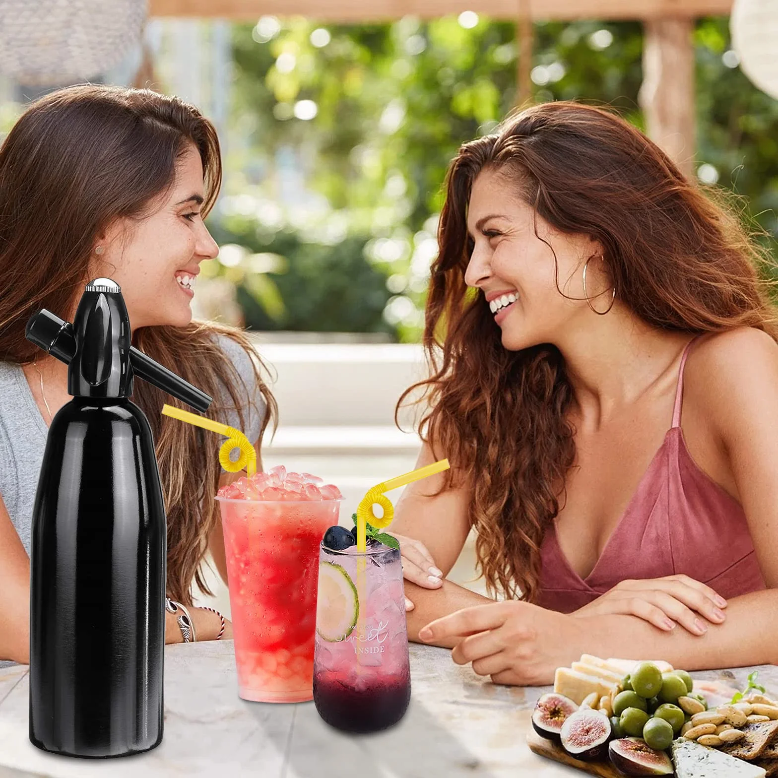 Sifone portatile per soda da 1 litro, in alluminio, per acqua gassata fai da te, kit di bottiglie per acqua frizzante nostalgica per rinfrescare seltzer, cocktail, succhi e bevande gassate (nero)