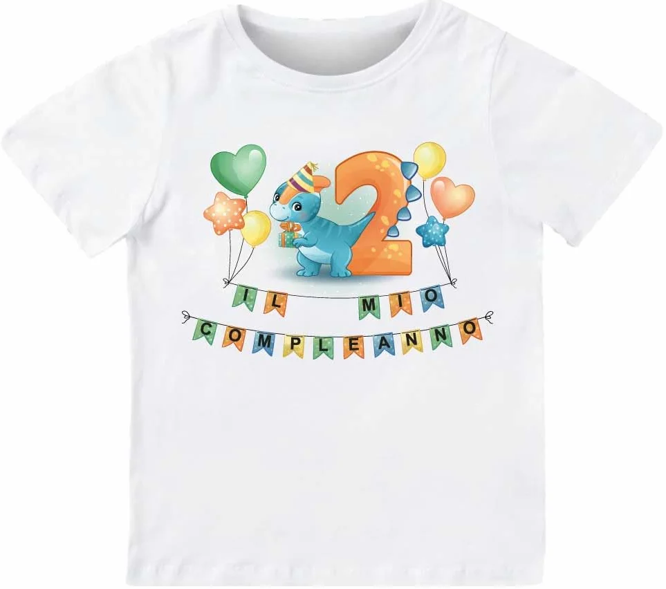 T-shirt in cotone dinosauro compleanno 2 anni Bianco 3/4 anni