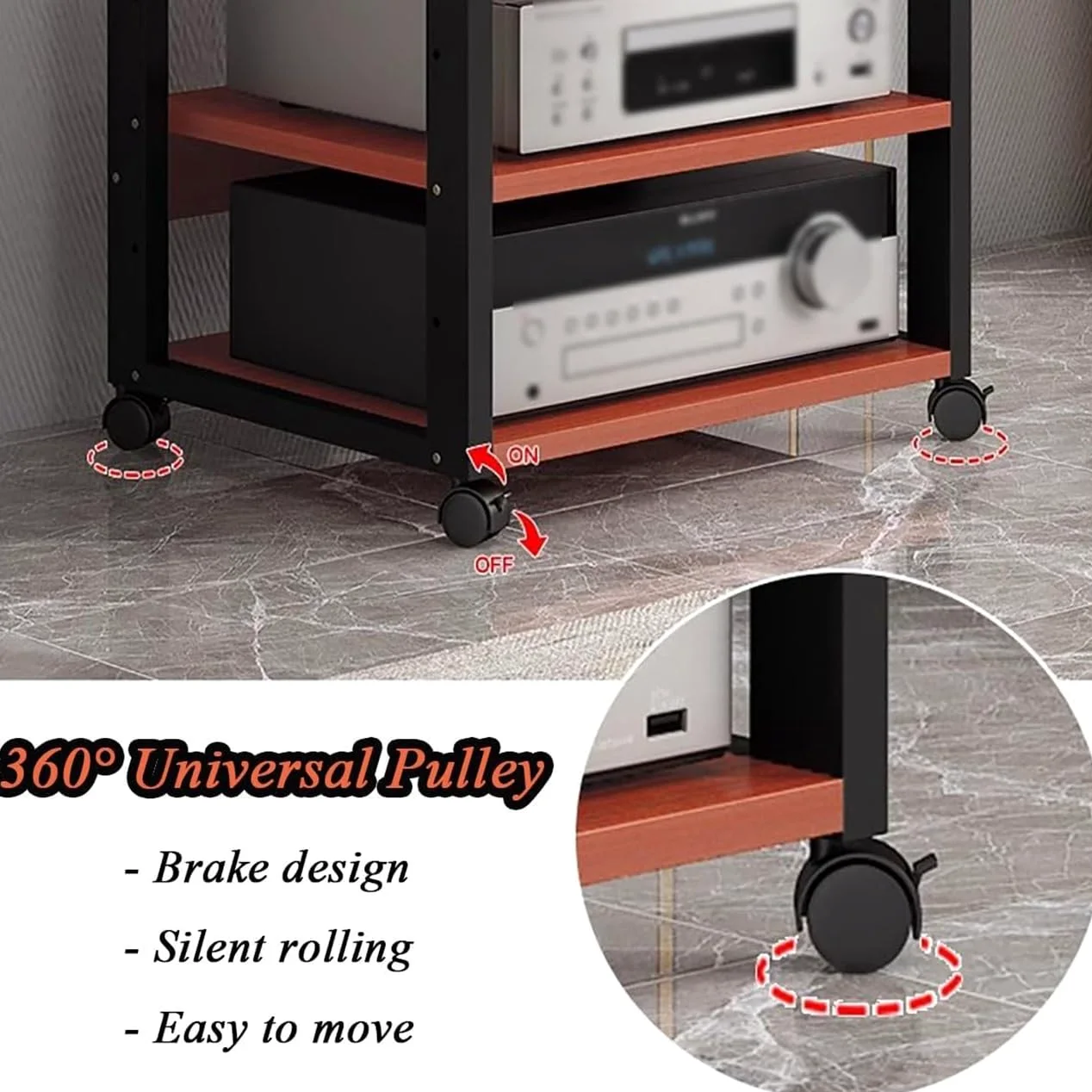 Generico Rack Audio Mobile con Ruote Universali,Mobiletto Portaoggetti Stereo Audio A 7 Ripiani,Mobile Stereo Hi Fi Rack HiFi per Soggiorno, Ufficio, Home Theater,Supporto TV Angolare(Nero)