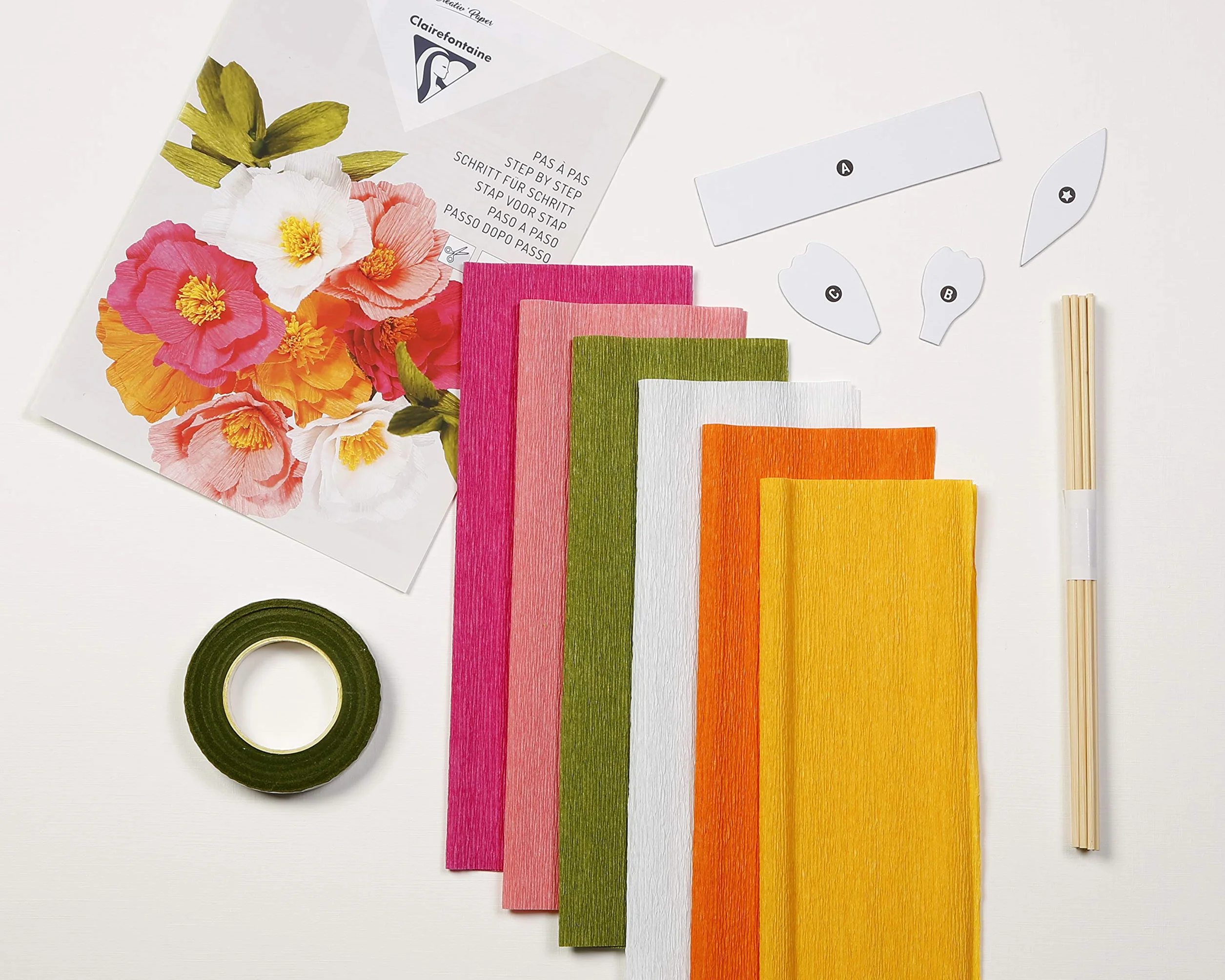 Clairefontaine 97705C Kit Carta Crespa Bouquet de Fiori Fiori Carta Velina Nastro Adesivo Floreale