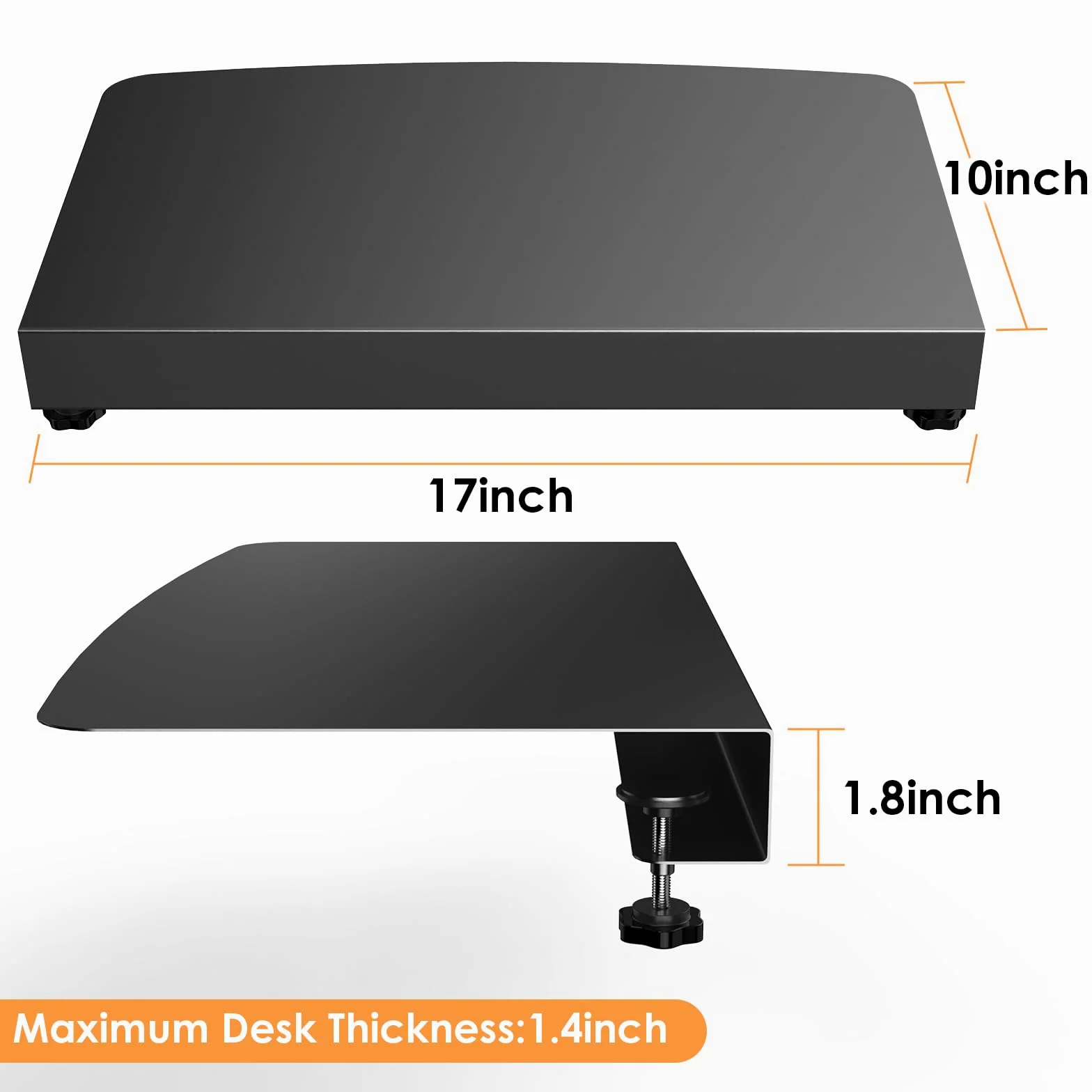 Piastra angolare da 43,2 cm con morsetto, supporto per piattaforma a L, supporto per scrivania angolare, nero