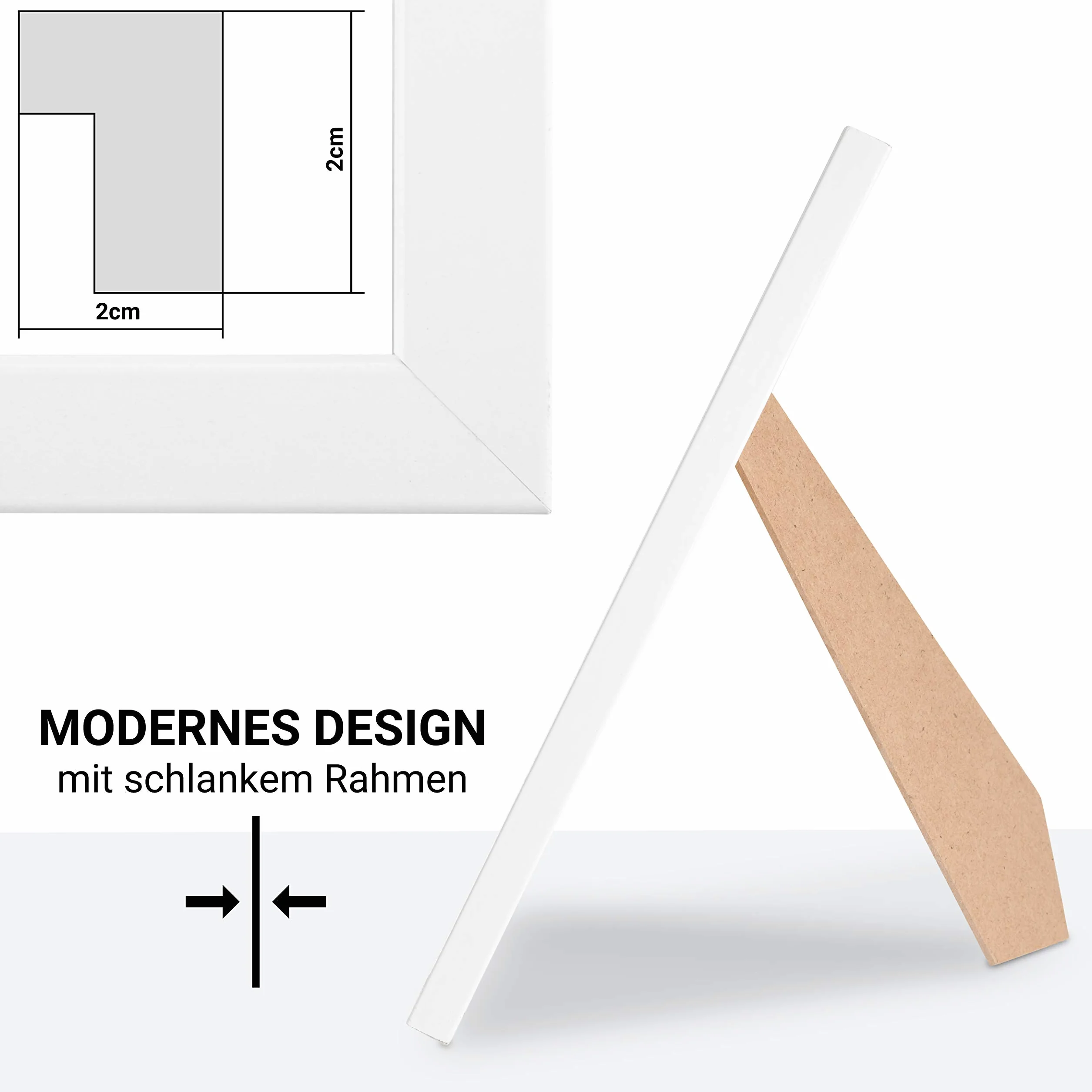 confezione doppia (set di 2) cornice 20x20 cm, bianca, robusta cornice in legno MDF, plexiglass infre