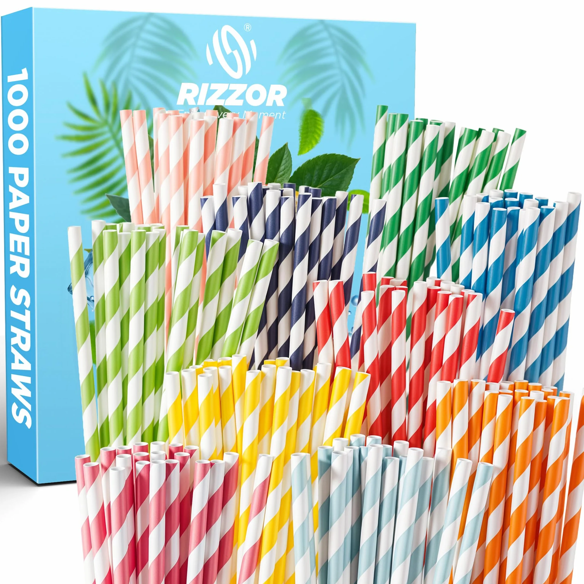 1000 cannucce di carta colorate, 100% biodegradabili ed ecologiche, alternative alle cannucce di plastica, robuste, non sporche ideali per cocktail, latte, eventi e feste.