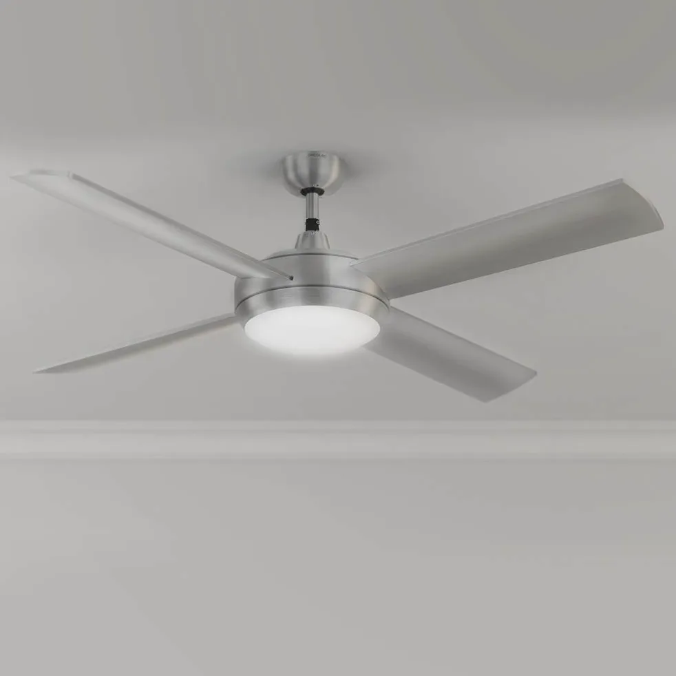 Cecotec Ventilatore da Soffitto con Telecomando, Timer e Luce LED EnergySilence Aero 570. 60 W, 132 cm di Diametro, 4 Pale, 3 Velocità, Funzione inverno, Design in Acciaio