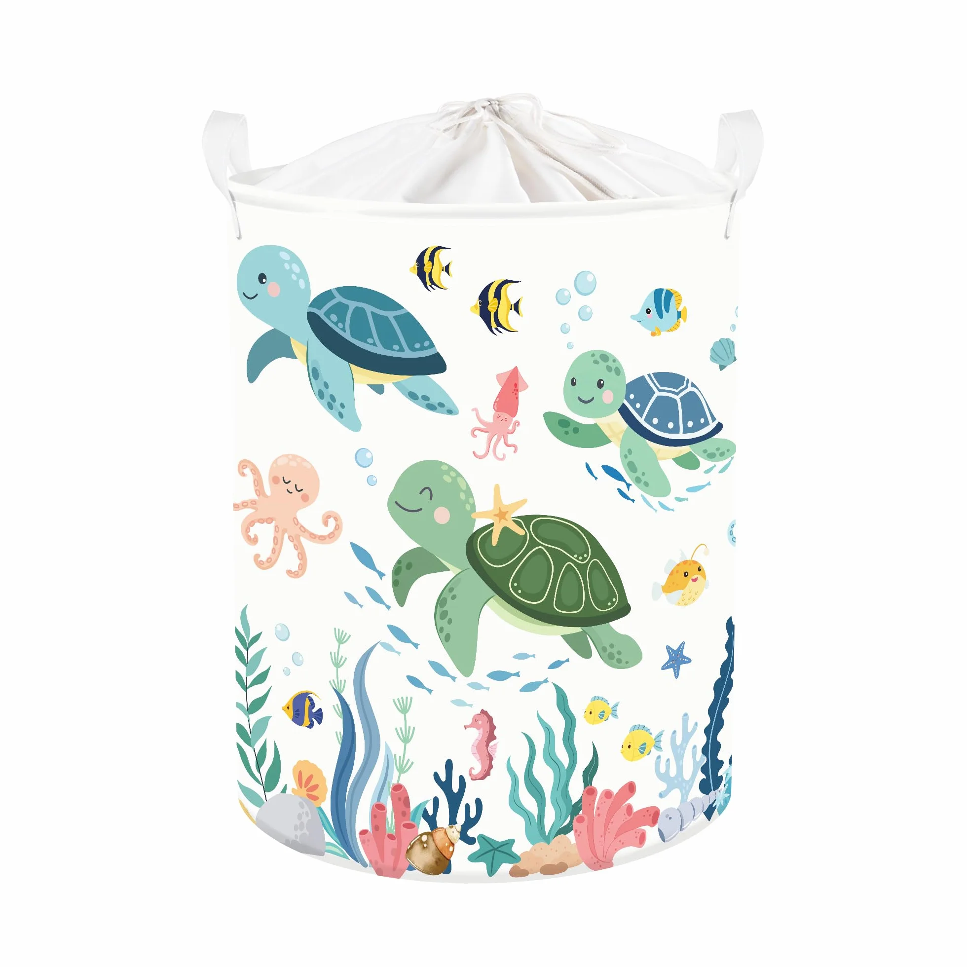 Clastyle Cesto Portabiancheria Animali Marini Cestino Portaoggetti Granchi Cesta Biancheria Genitori per Organizzare Giocattoli Vestiti, Tartaruga Verde, 36x45 cm