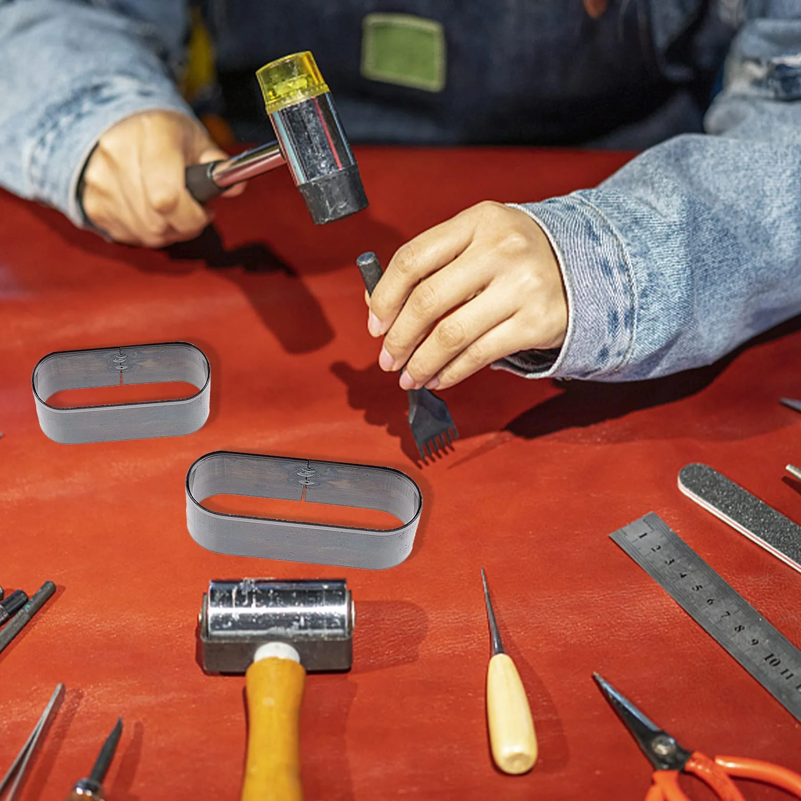 SUPERDANT 8 pz/Set Acciaio in Pelle Die Testa Rotonda Forma Rettangolare Ad Alto Tenore di Carbonio Cutter Hollow Strumento di Punzonatura con Scatola di Taglio Stampo Punching Die Set