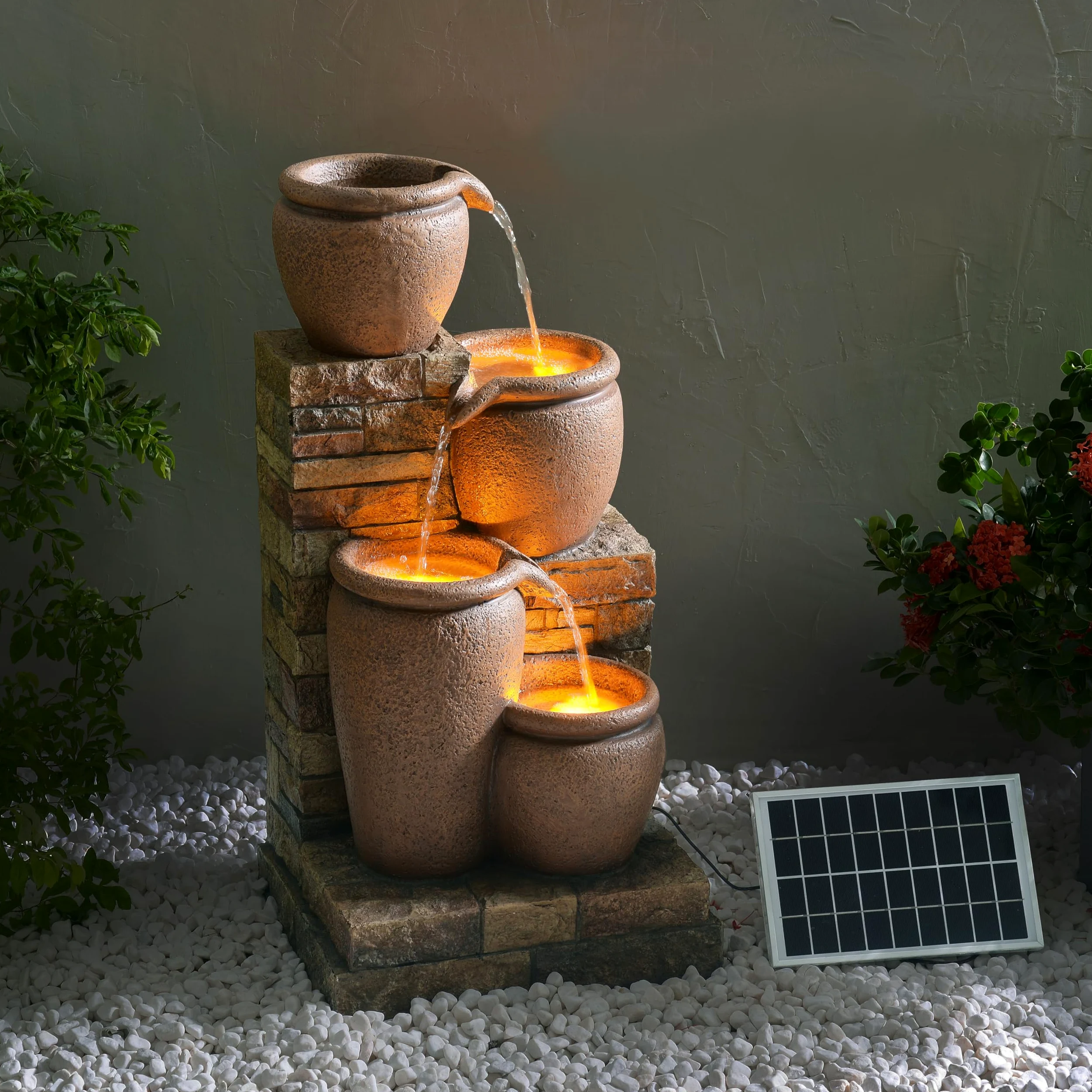 Teamson Home Fontana a cascata a 4 ripiani a energia solare, 78 cm, per ambienti esterni, terracotta