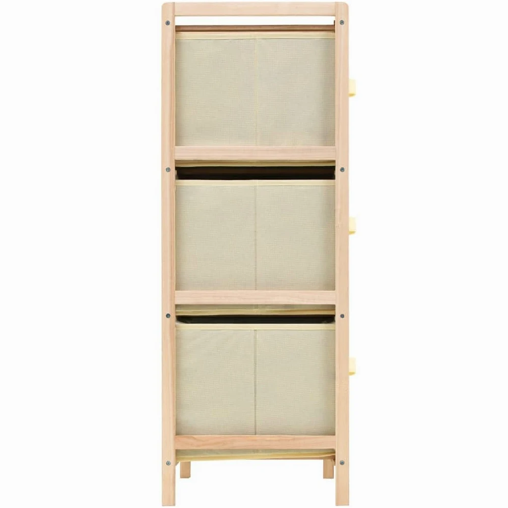 Cassettiera in legno di cedro con 6 cestini in tessuto, beige, 59 x 28 x 75 cm, armadio portaoggetti per ufficio, soggiorno, corridoio, organizer con scomparti e cassetti