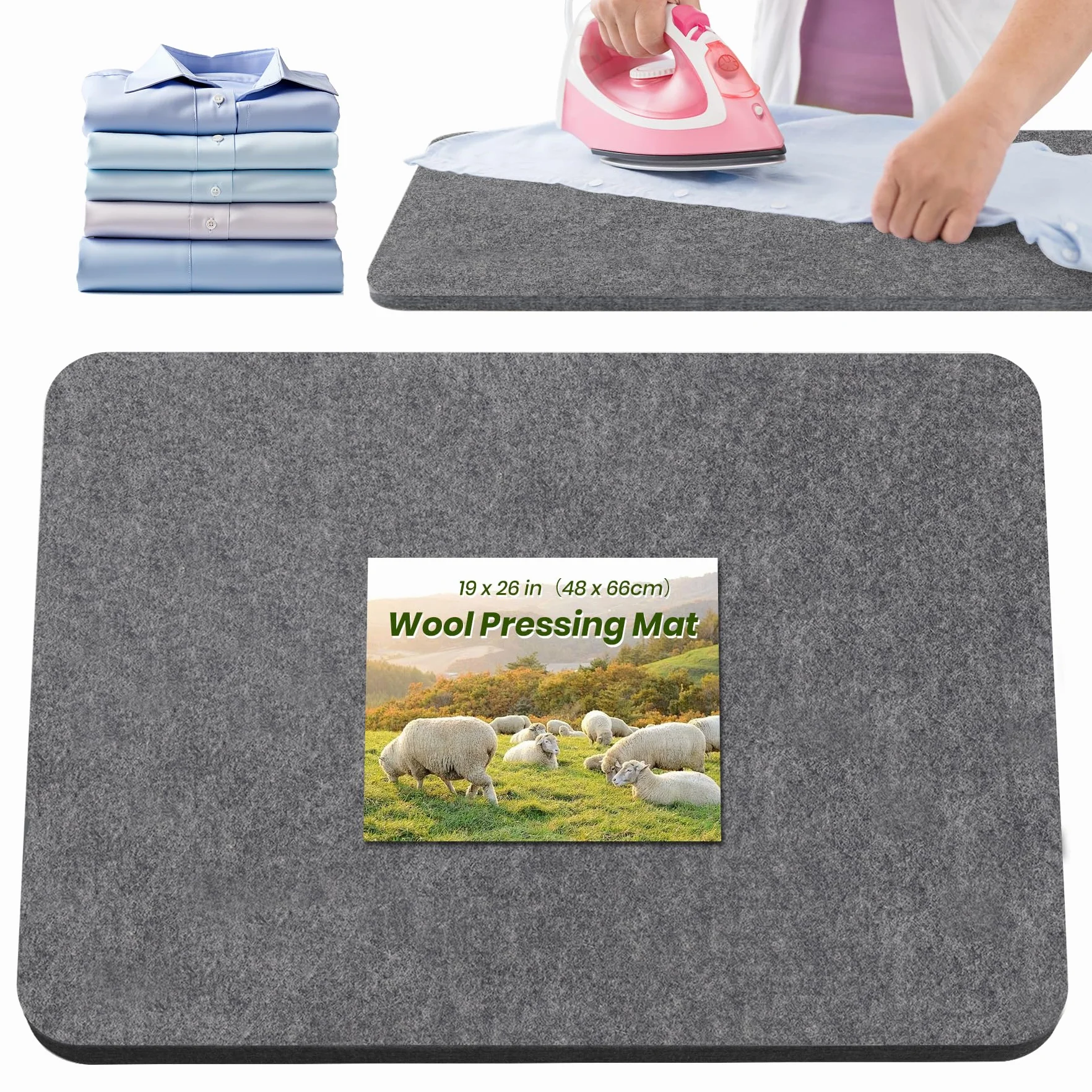 Lana Tappetino per Pressatura 48,3 x 66 cm XL Feltro Spesso Trapuntare Cucire Artigianato Poggia Ferro Resistente Calore Superficie Stiro Portatile Durevole