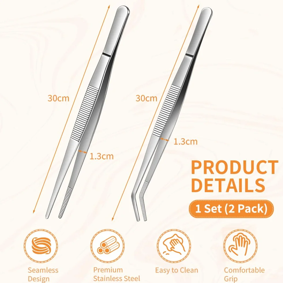 Pinze da Cucina in Acciaio Inox 30 cm, Pinza Chef Professionale per Servire Cibo, Grill, Pasta, Insalata, Barbecue