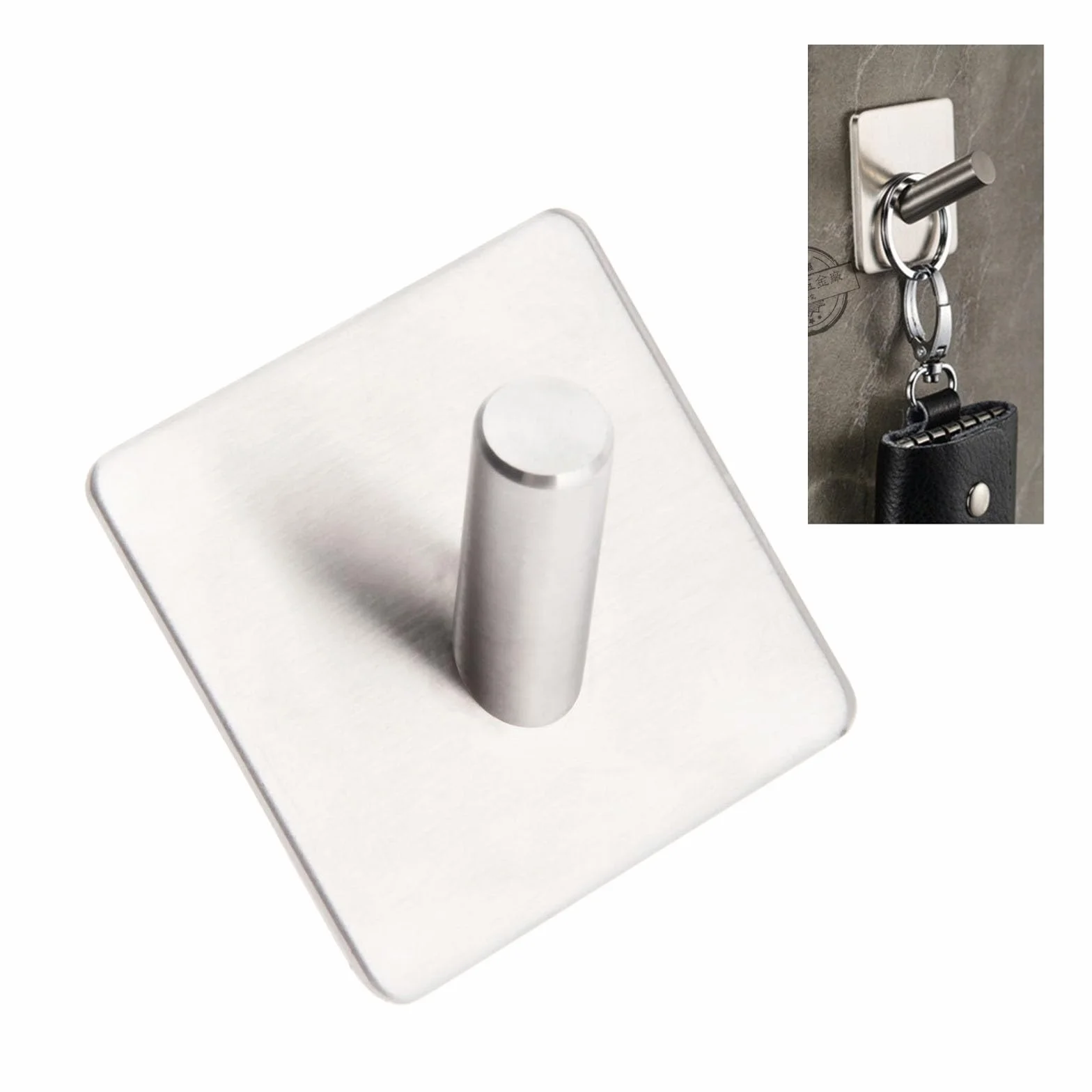 Gancio Autoadesivo Acciaio Inox 45 mm Portachiavi Bagno Cucina Asciugamano Montaggio a Parete