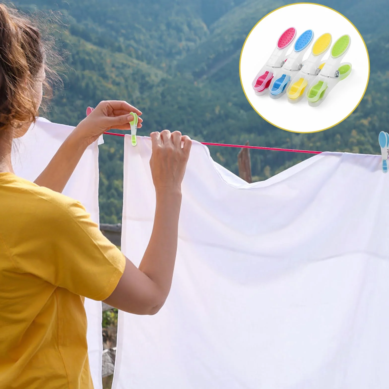AiQInu 40 Pezzi Mollette per Bucato con Cestino, Plastica Clothes Pegs con Silicone Antiscivolo, Molletta Multicolore Non Lascia Segni per Biancheria Intima Pantaloni T Shirts Calze