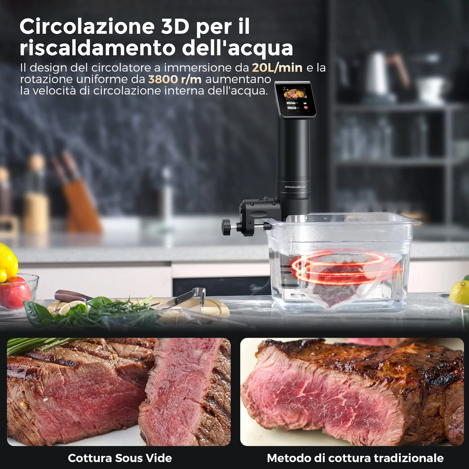 KitchenBoss G330 WLAN Sous Vide Roner 1100W IPX7 APP 40-90℃
