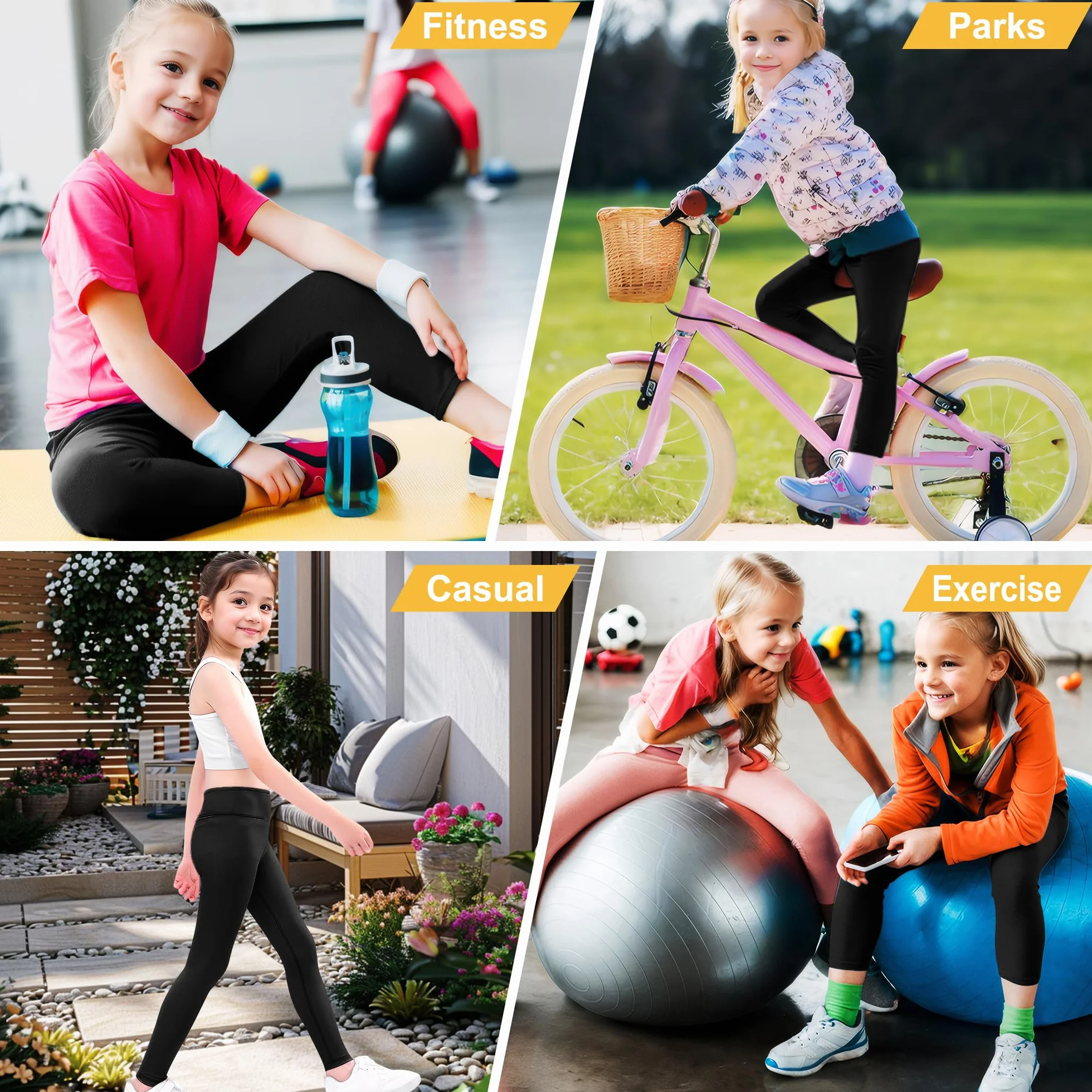 Leggings Bambina Ragazze Elasticizzati Pantaloni Larghi Yoga Legging Sport Vita Alta Pants Multicolore Casual Scuola Primavera Autunno Jogging Abbigliamento per Adolescenti 5-11 Anni