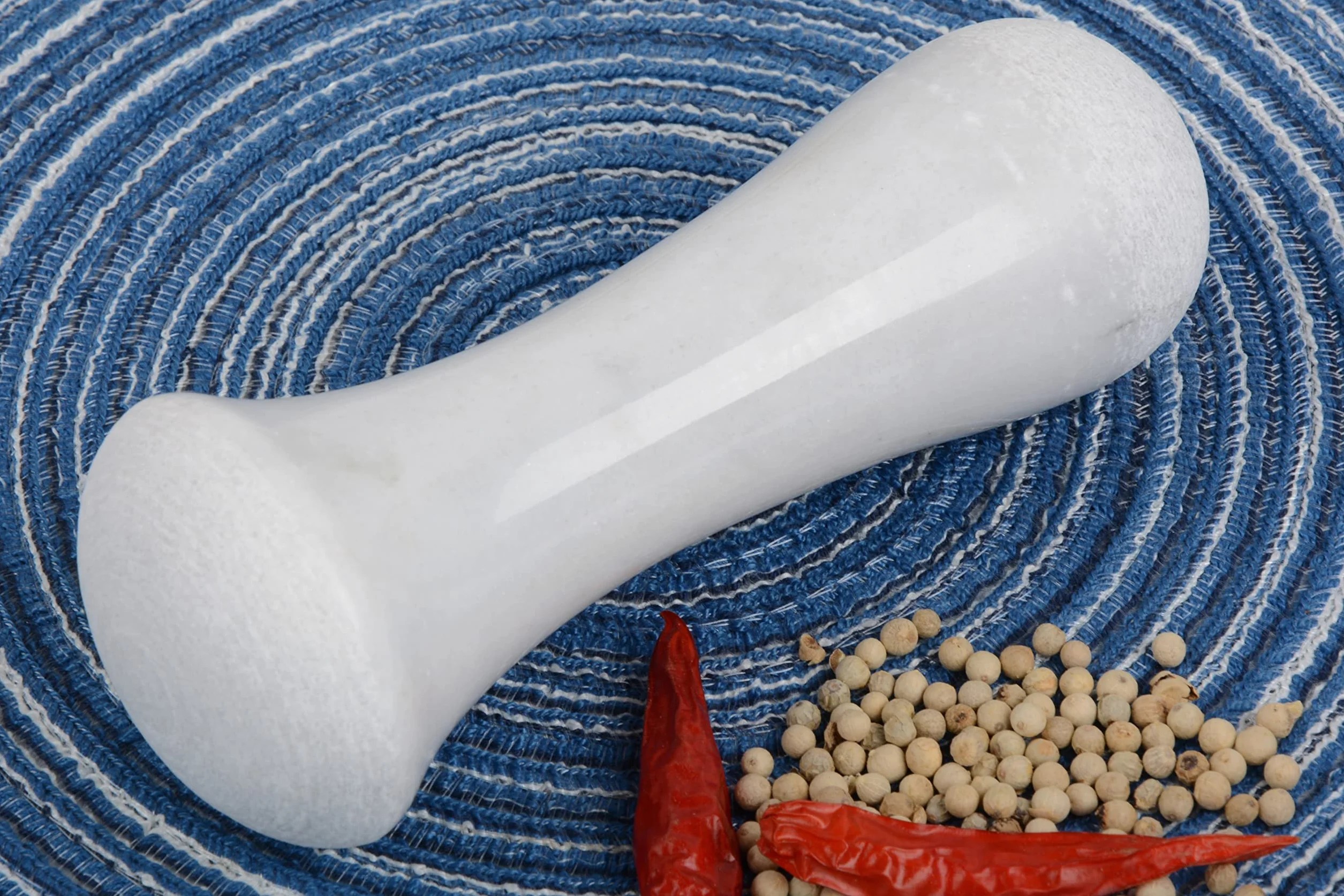 Tianman - Pestello di ricambio in marmo, 15 cm di lunghezza, lucidato, utilizzabile su entrambi i lati (il mortaio non è incluso) (marmo bianco lucidato)