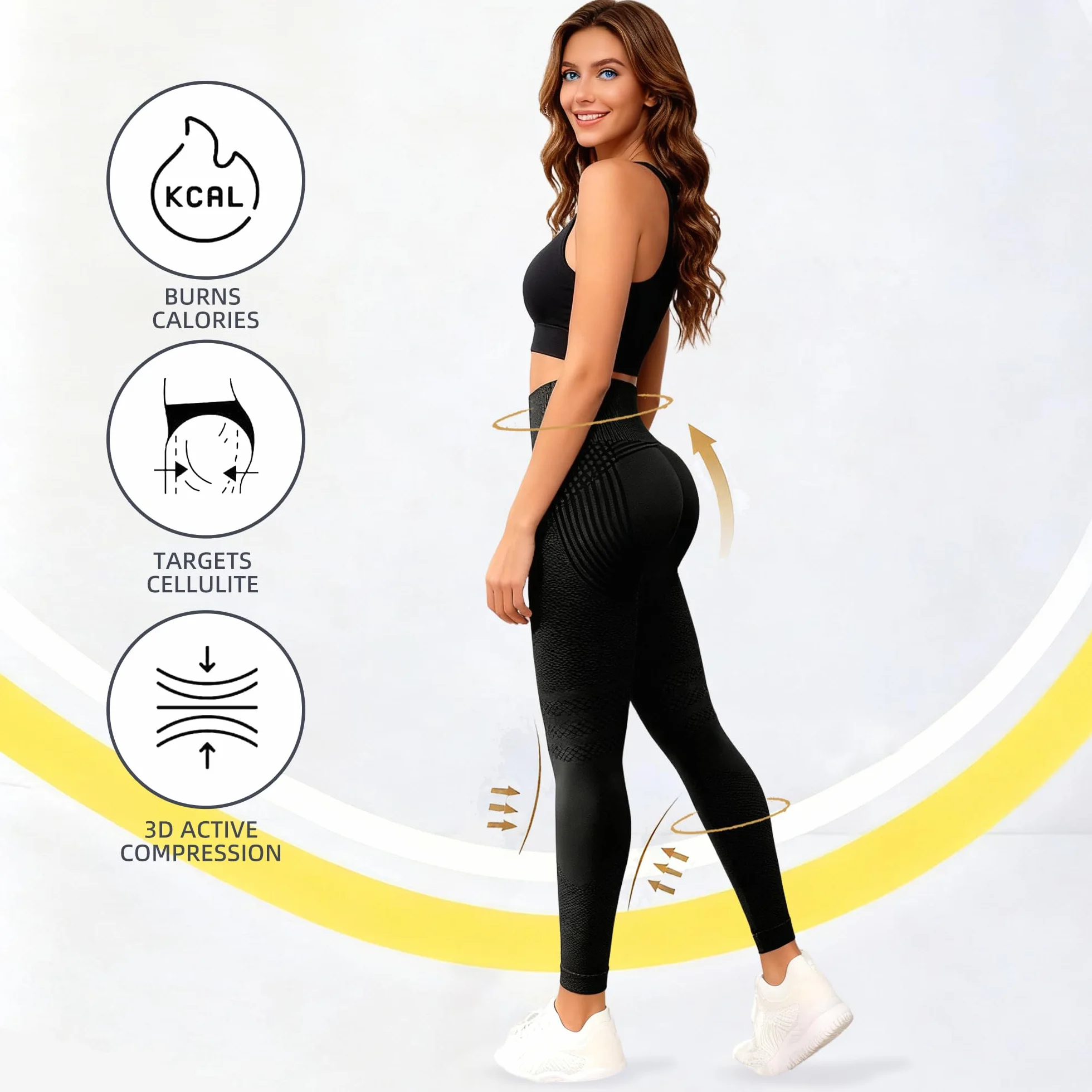 Leggins Anticellulite Donna Compressione Push Up Vita Alta Opachi Yoga Fitness