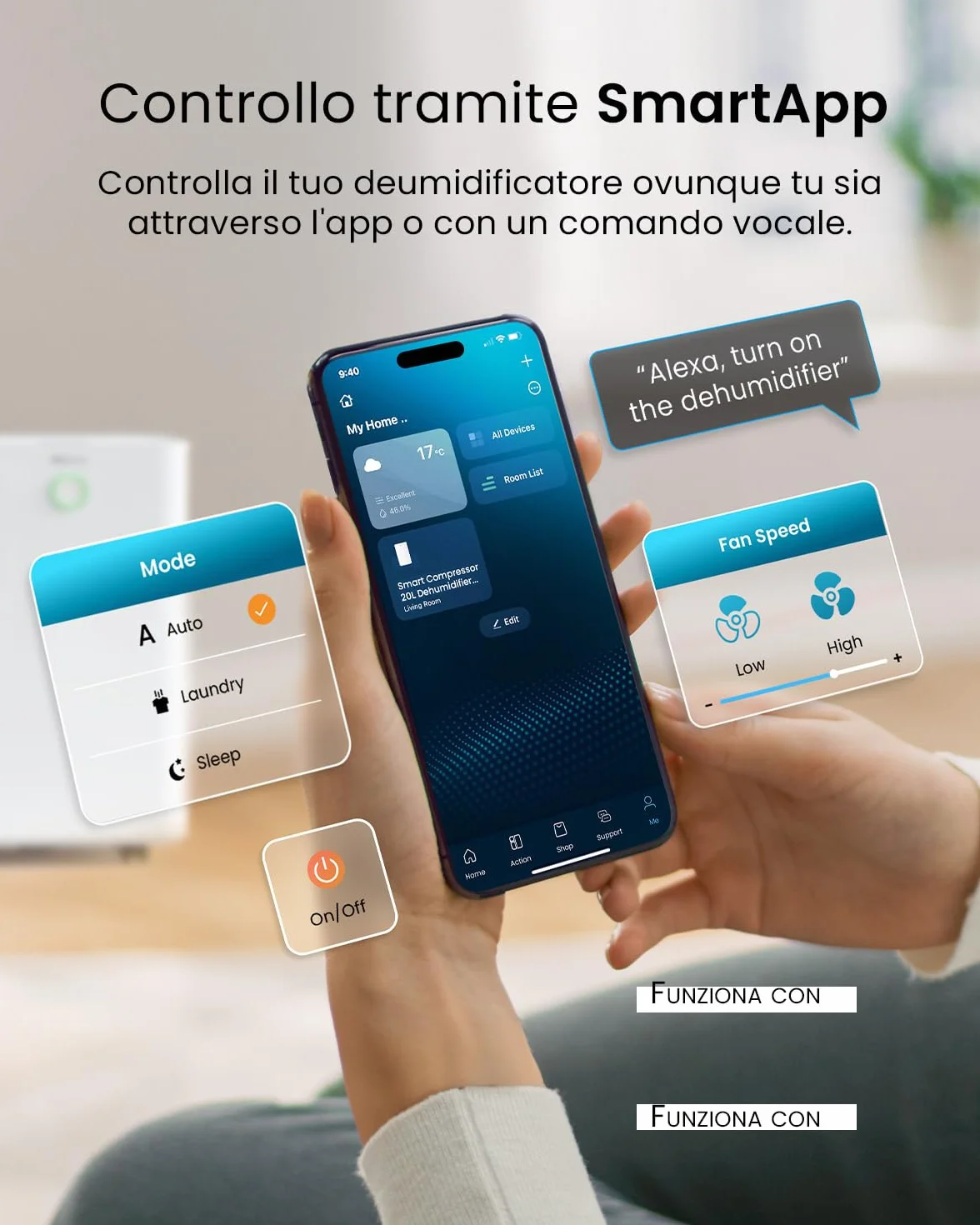 Pro Breeze OmniDry Deumidificatore Casa Muffa 20L/Giorno con Serbatoio da 4L e WiFi, Asciugatura Vestiti, sensore di umidità, Timer 24H, modalità Notturna per umidità, Muffa e condensa (30 m²)