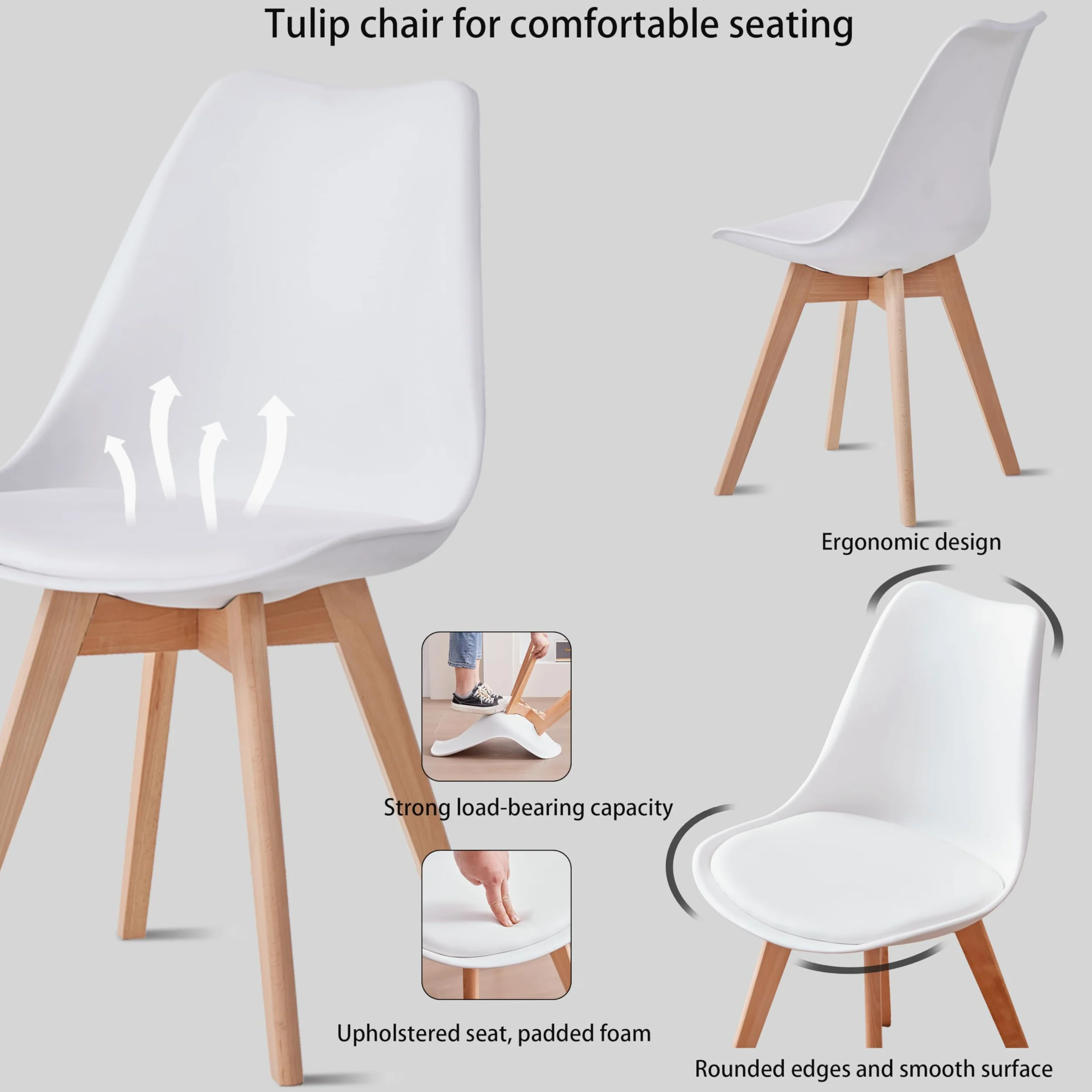 Sedie Sala da Pranzo, Set di 4 Sedie, Gambe in legno massello, Design Nordico Ergonomico, Sedie Cucina, Sedie Moderne (Bianco-4)