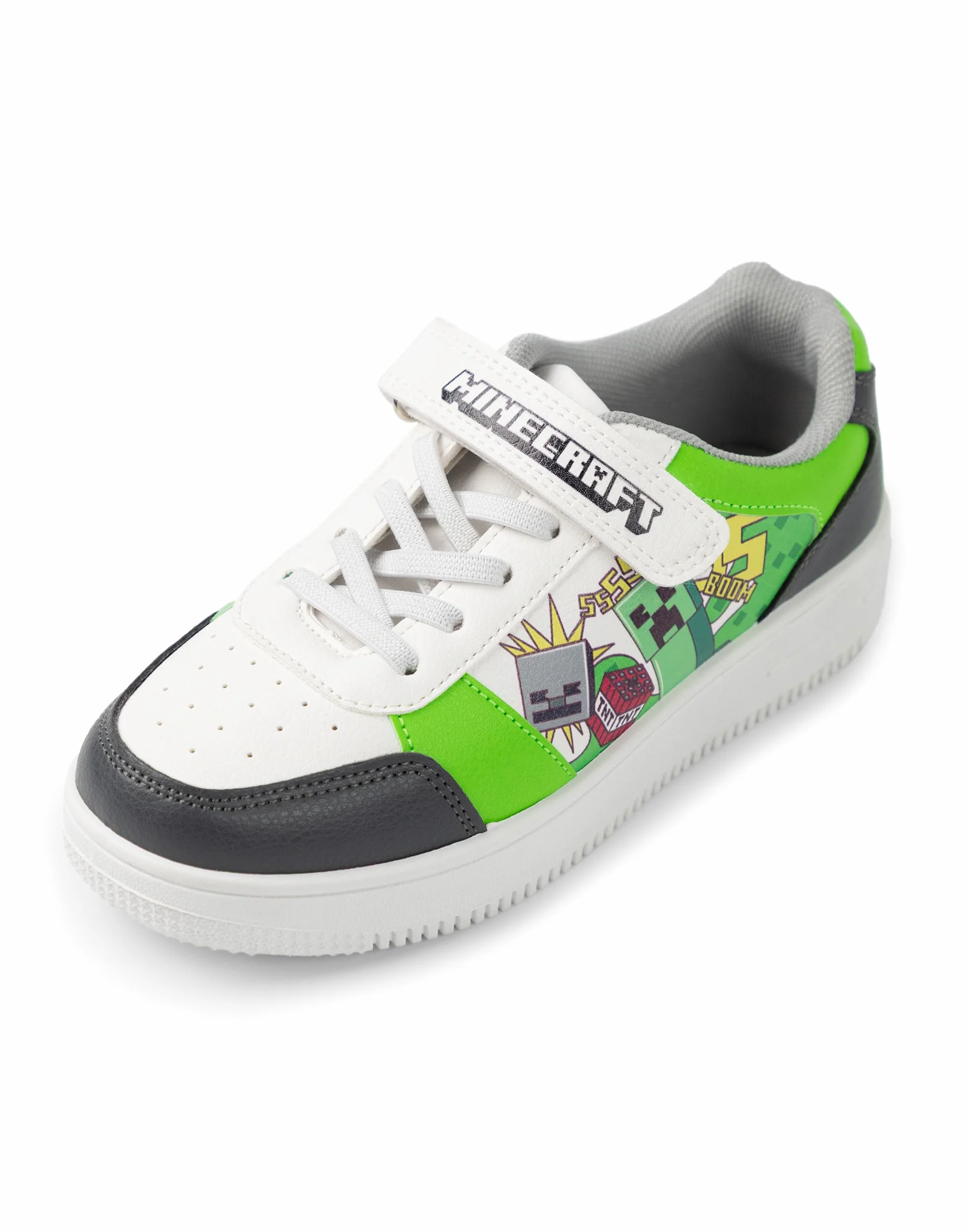 Minecraft Scarpe da Ginnastica Creeper Ragazzi Bianco Verde Nero Chiusura a Strappo