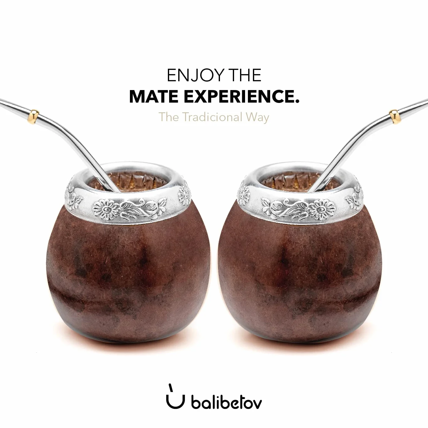 BALIBETOV Mate Argentino Te Mate Kit di Zucca Naturale Fatto a Mano Tazza Originale Bombilla Yerba Mate Set Autentico Marrone