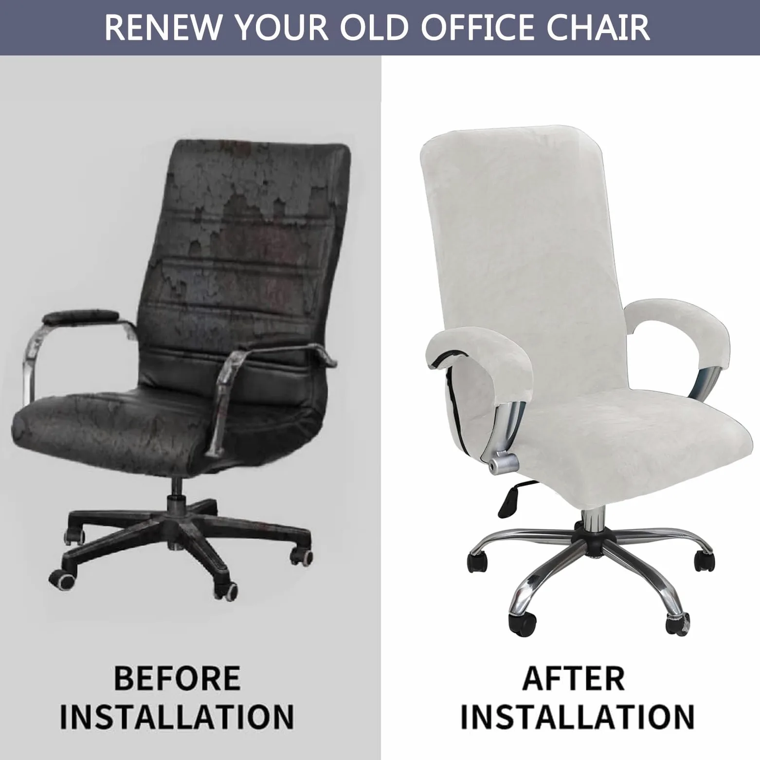Coprisedia in velluto antiscivolo per sedia da ufficio, protezione elastica per sedie da scrivania, bianco e blu, di grandi dimensioni, elegante e perfetto per uso domestico e ufficio