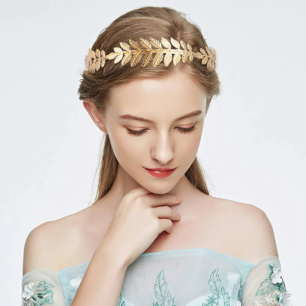 Corona di alloro dorato fatto a mano per sposa fascia greca romana acconciatura capelli corona donna accessori diadema retrò