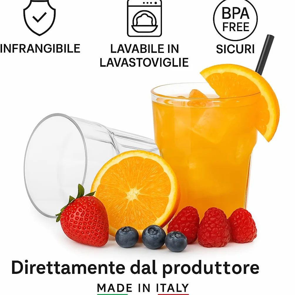 Bicchiere in Plastica Riutilizzabile Granity Trasparente 40cl 6 Pezzi Lavabile in Lavastoviglie Made in Italy