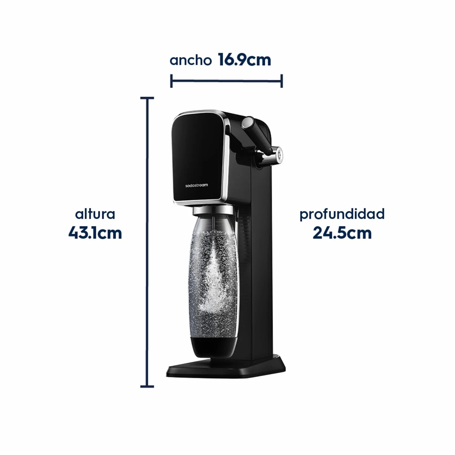 SodaStream Gasatore d’acqua Art, cilindro CO2 60 L, bottiglia 1 L lavabile, nero