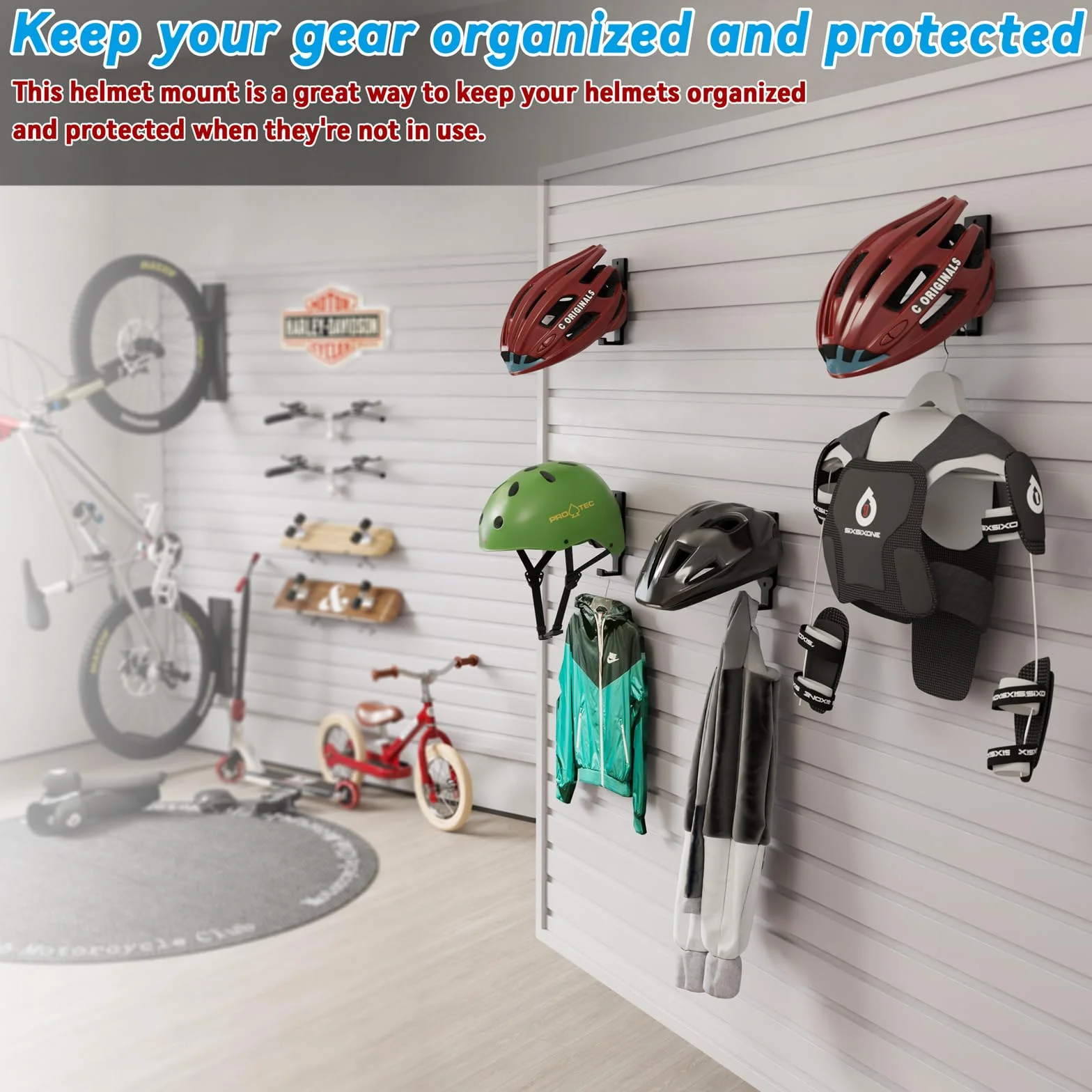 sciuU Supporto da parete per casco [2 pezzi] - Supporto per caschi con gancio per accessori - per moto, bici, baseball, rugby, sci, skateboard, casco sportivo