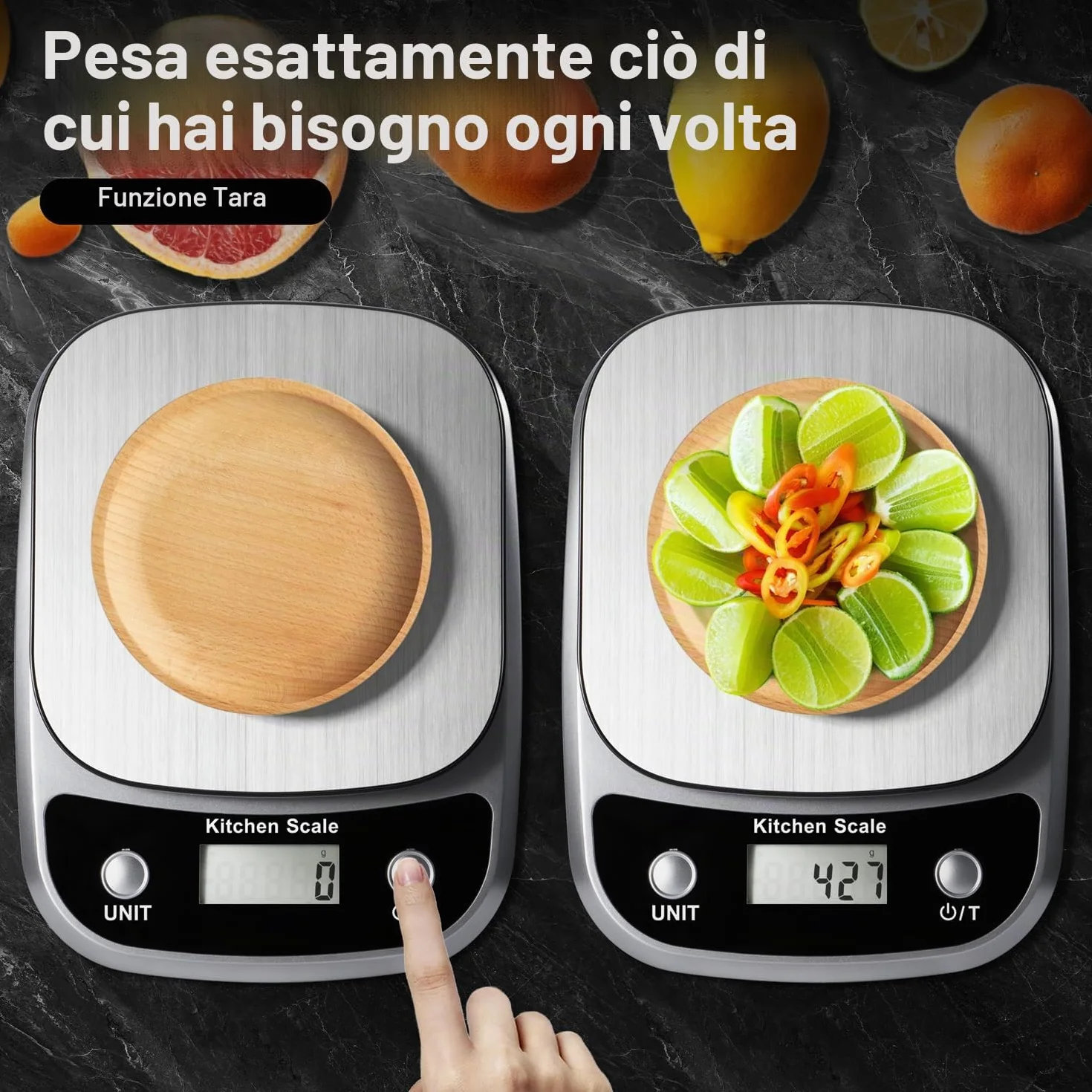 GRAM PRES Bilancia digitale da cucina per alimenti, peso in grammi e oz, bilancia professionale da 10 kg/1 g, per dimagrire e cottura al forno
