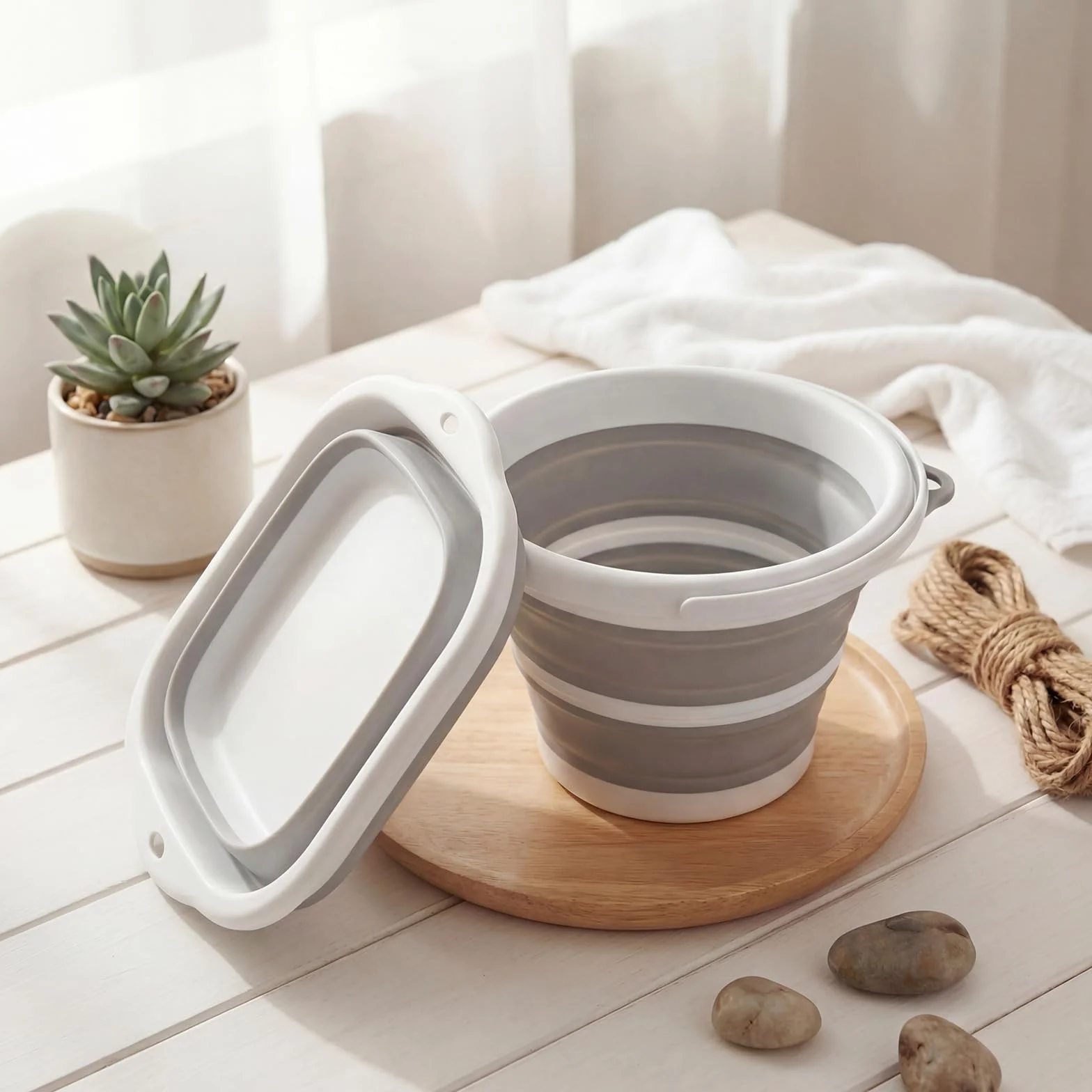 Secchio pieghevole da 5 l, di medie dimensioni, pieghevole, pieghevole, da 5 litri, per lavabo, portatile, pieghevole, pieghevole, per campeggio, casa, colore grigio