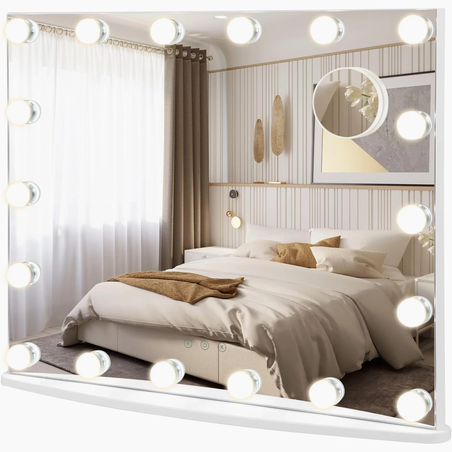 RELAX4LIFE Specchio Trucco con Luci 65 x 52,5 cm, Specchio Cosmetico da Parete/Tavolo con 18 Lampadine, 3 Colori di Luce, 4 Luminosità Regolabile, Touch Screen, per Camera da Letto (65 x 52,5 cm)