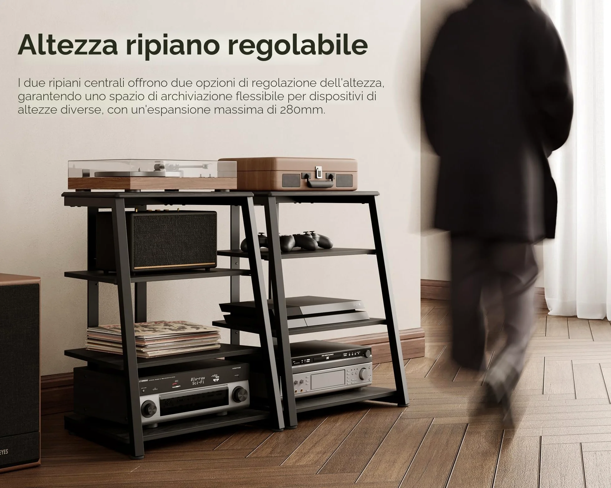 FITUEYES HiFi Shelf AV Shelf 4-level stand di legno con ripiani in legno per giradischi DVD Player Xbox supporto HIFI Rack
