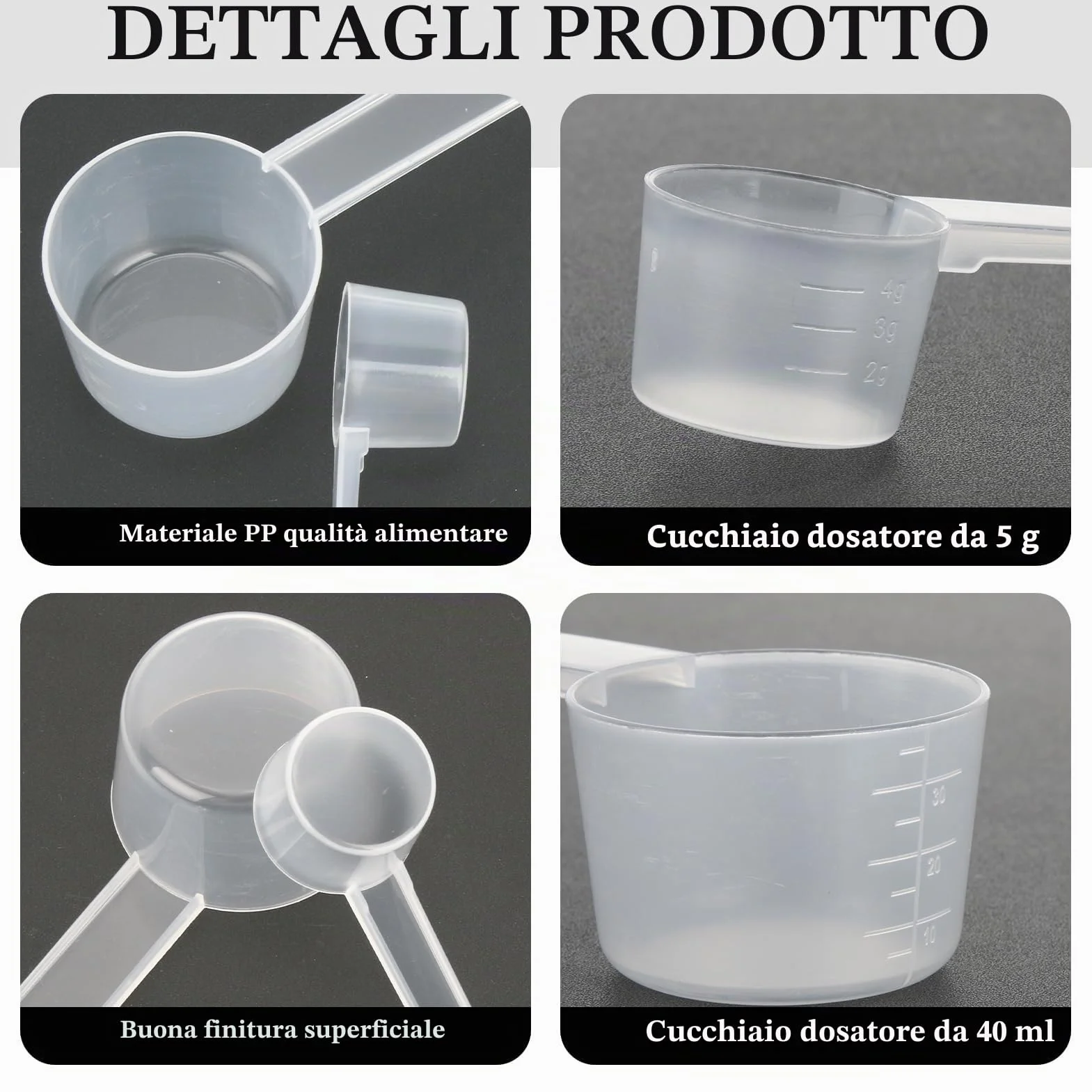 2 Pezzi Cucchiai Dosatori Trasparente in Plastica, Cucchiaio Dosatore 5 g, 20 g Grammi Misurino Misuratore di Proteine ​​del Caffè in Polvere per Misure Sperimentali in Cucina